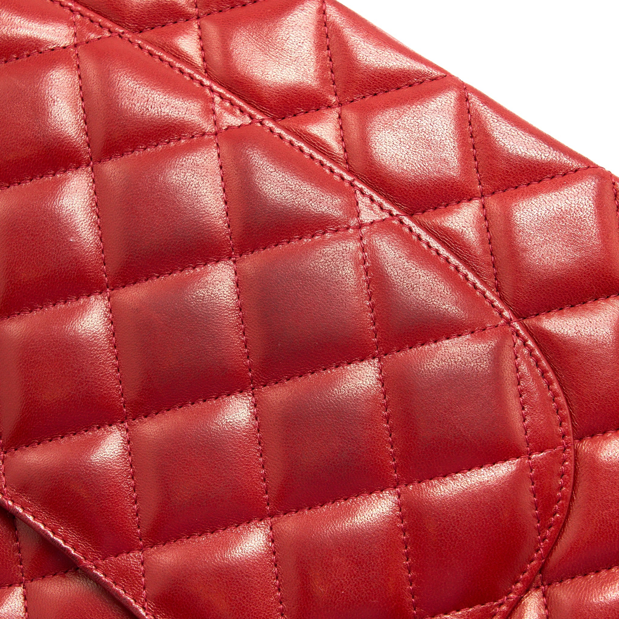 CHANEL CLASSIC JUMBO SINGLE FLAP BAG LAMBSKIN RED SHW