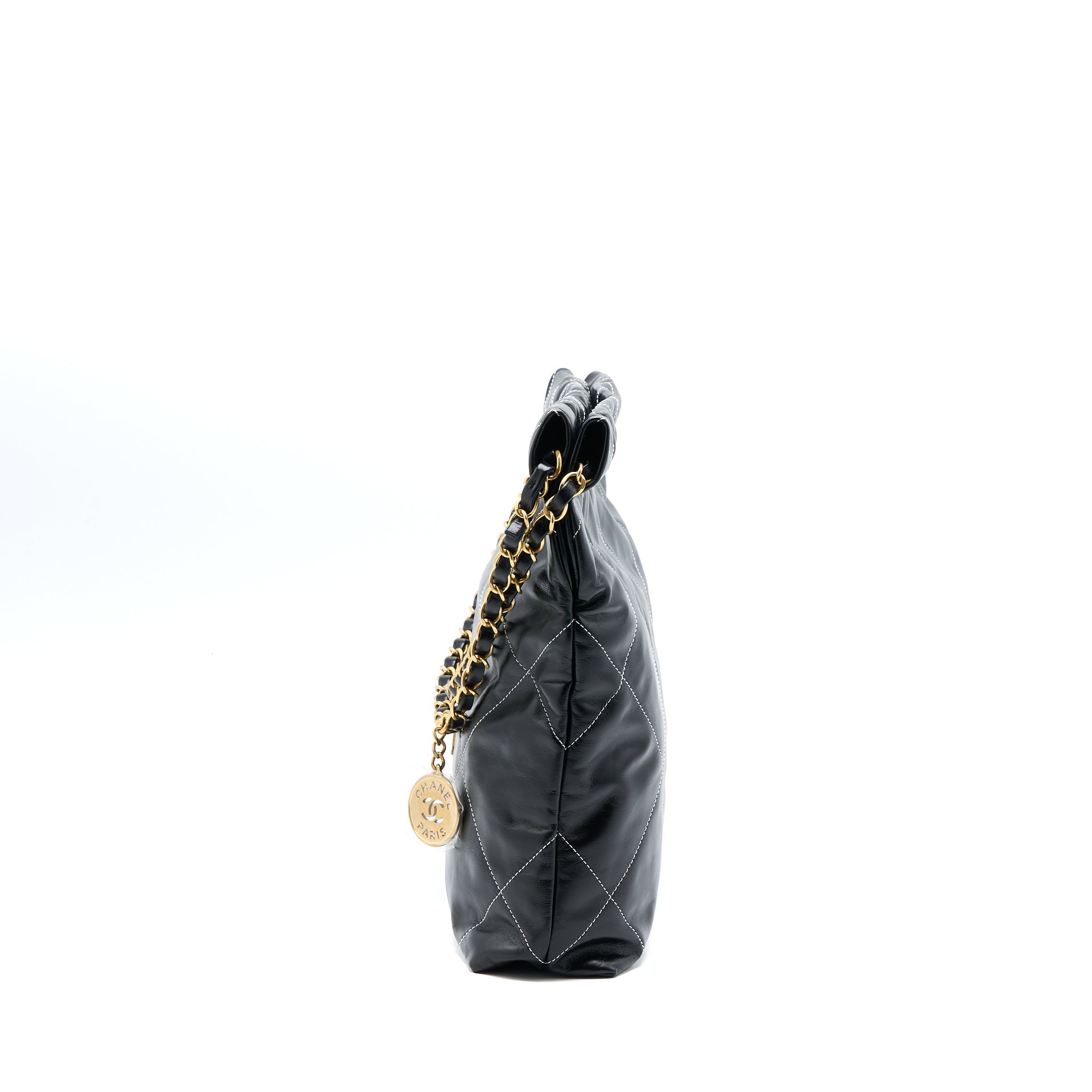 CHANEL SMALL 22 BAG SHINY CALFSKIN BLACK GHW (MICROCHIP)