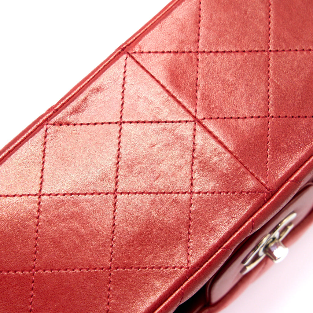 CHANEL CLASSIC JUMBO SINGLE FLAP BAG LAMBSKIN RED SHW