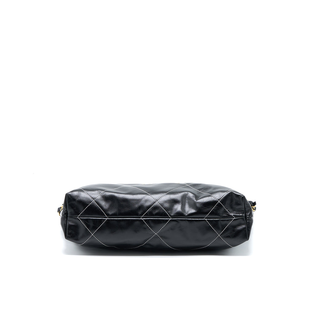 CHANEL SMALL 22 BAG SHINY CALFSKIN BLACK GHW (MICROCHIP)