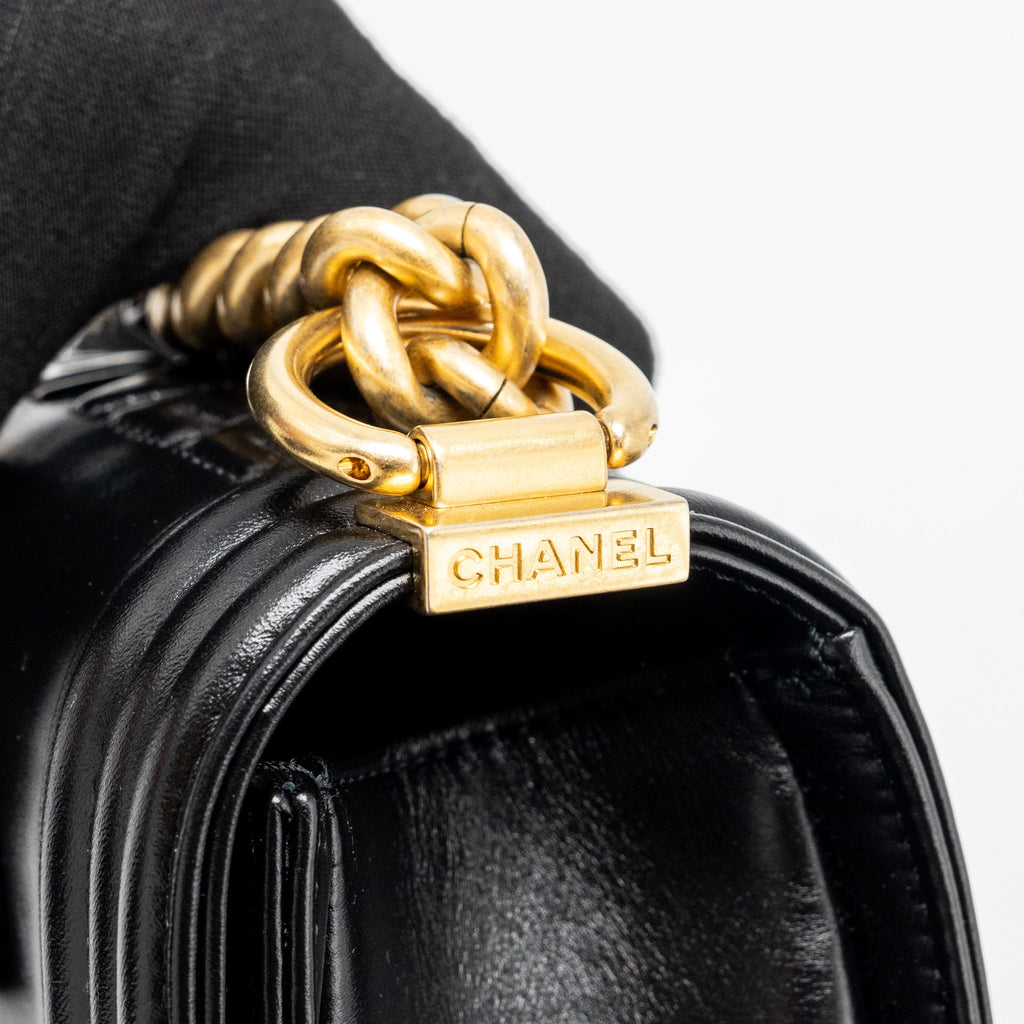 CHANEL MINI SQUARE BOY BAG LIMITED EDITION CALFSKIN BLACK GHW (MICROCHIP)