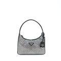 PRADA RE-EDITION 2000 CRYSTAL HOBO BAG NYLON/LEATHER BLACK SHW