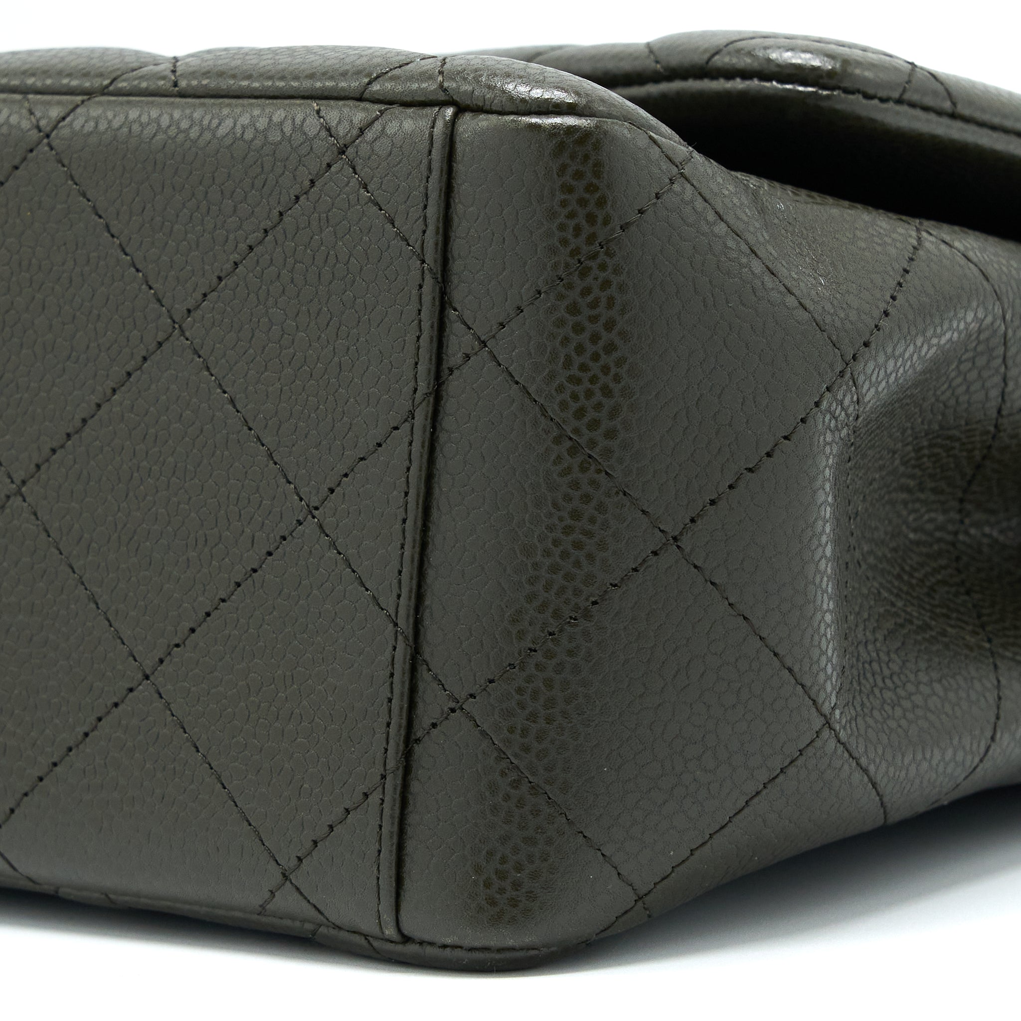 CHANEL MAXI CLASSIC DOUBLE FLAP BAG CAVIAR OLIVE GREEN BRUSHED GHW