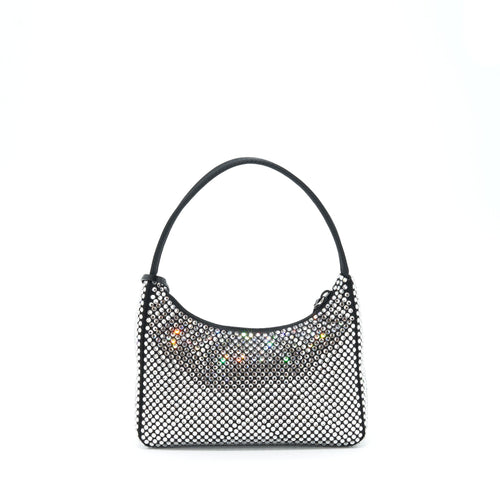 PRADA RE-EDITION 2000 CRYSTAL HOBO BAG NYLON/LEATHER BLACK SHW