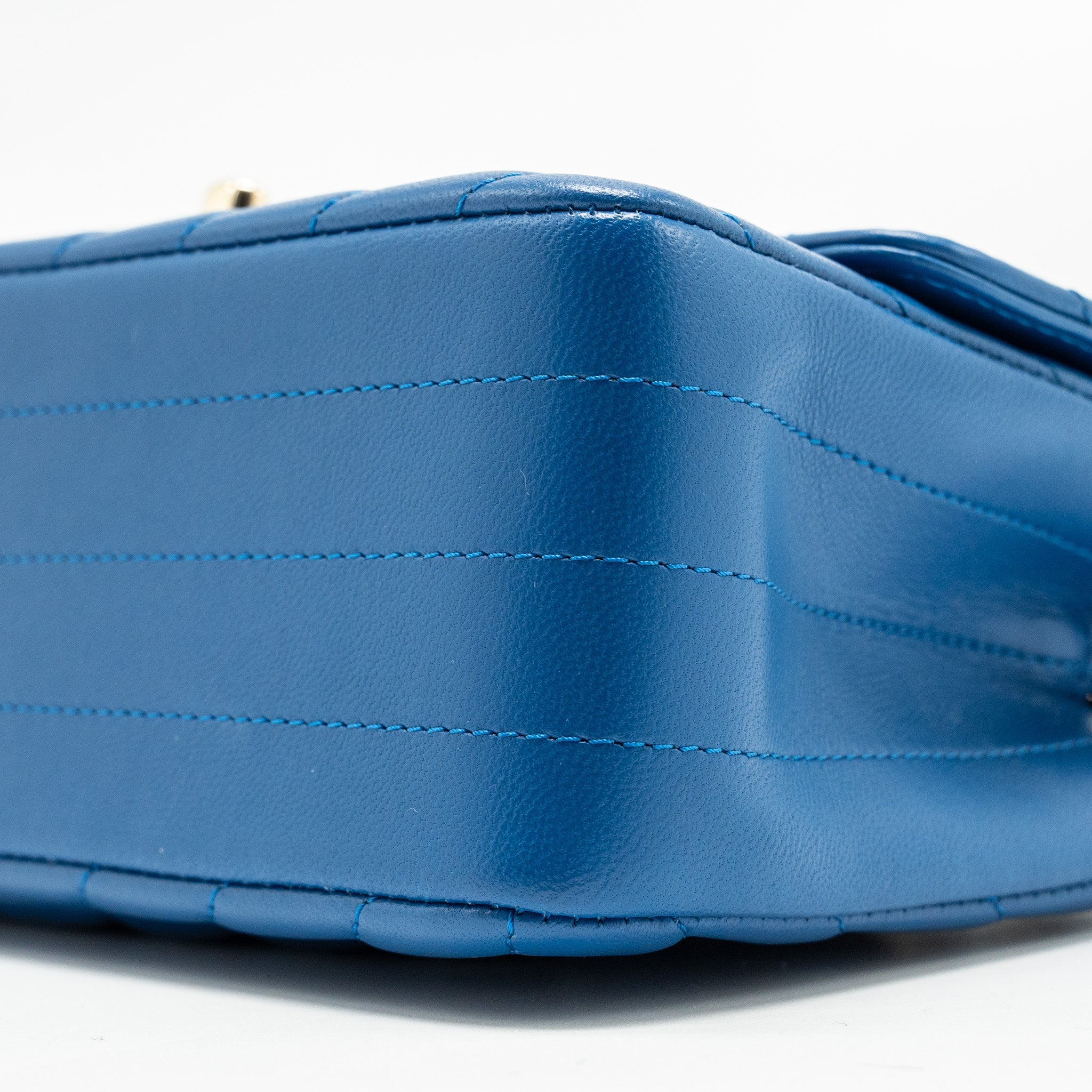 CHANEL MINI RECTANGULAR FLAP BAG CHEVRON LAMBSKIN BLUE LGHW