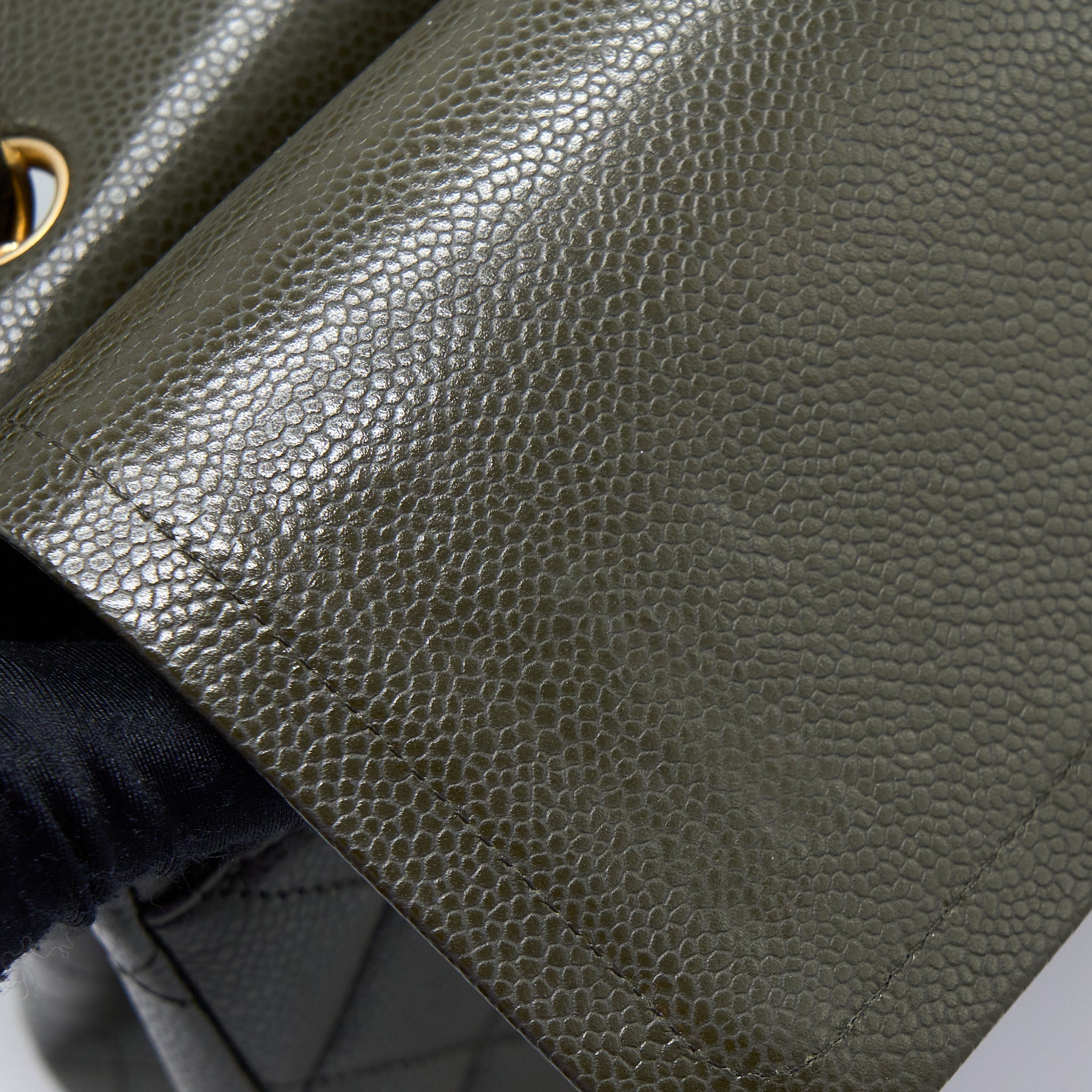 CHANEL MAXI CLASSIC DOUBLE FLAP BAG CAVIAR OLIVE GREEN BRUSHED GHW