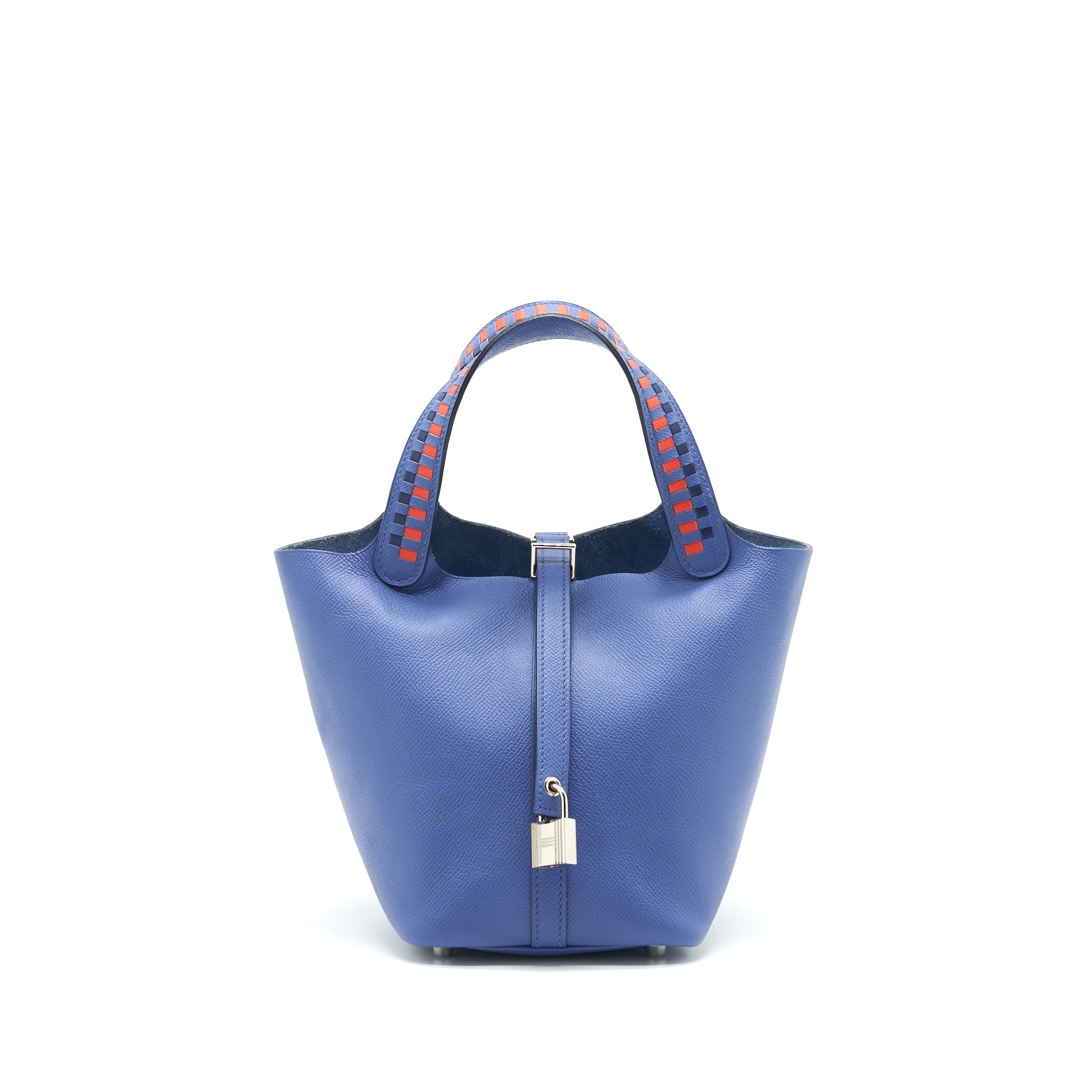 HERMES TRESSAGE DE CUIR PICOTIN 18 LOCK BAG EPSOM BLUE BRIGHTON SHW