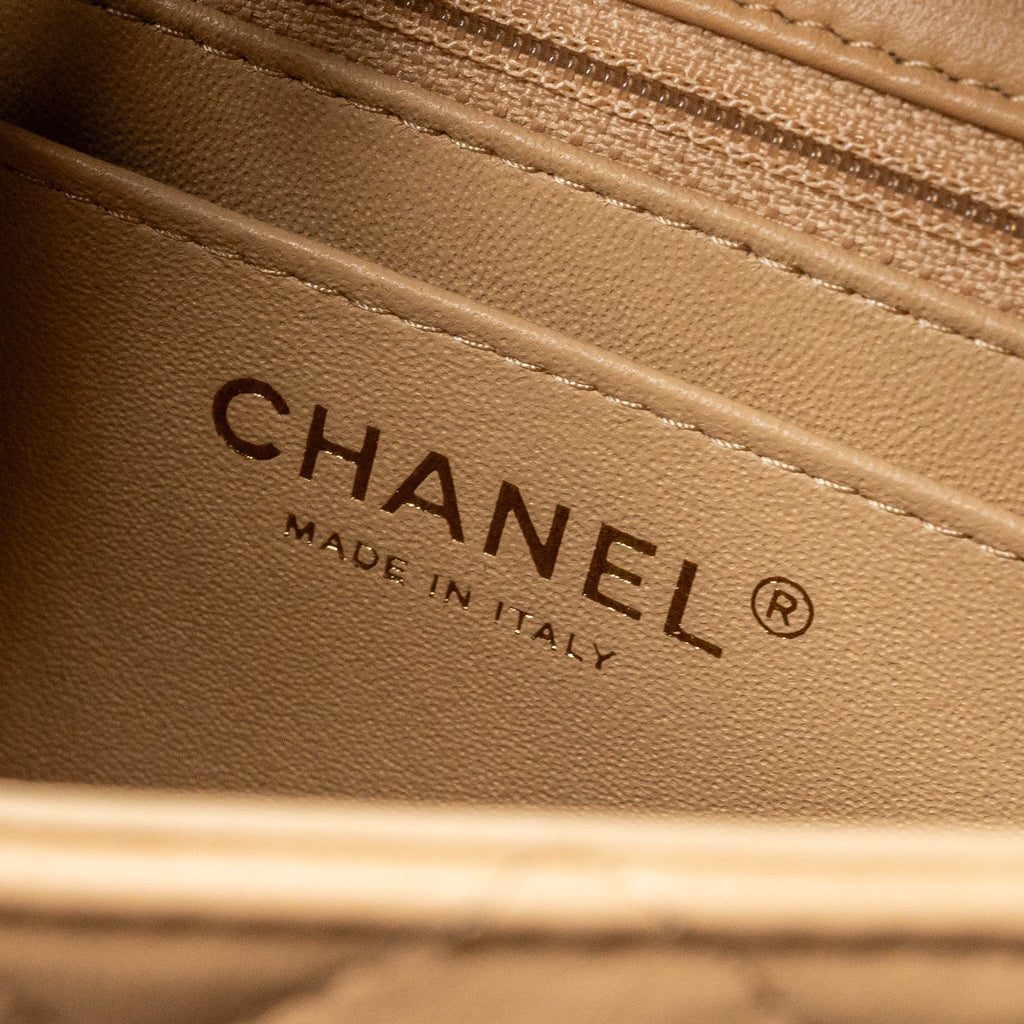 CHANEL 22C MINI SQUARE FLAP BAG LAMBSKIN BEIGE LGHW (MICROCHIP)