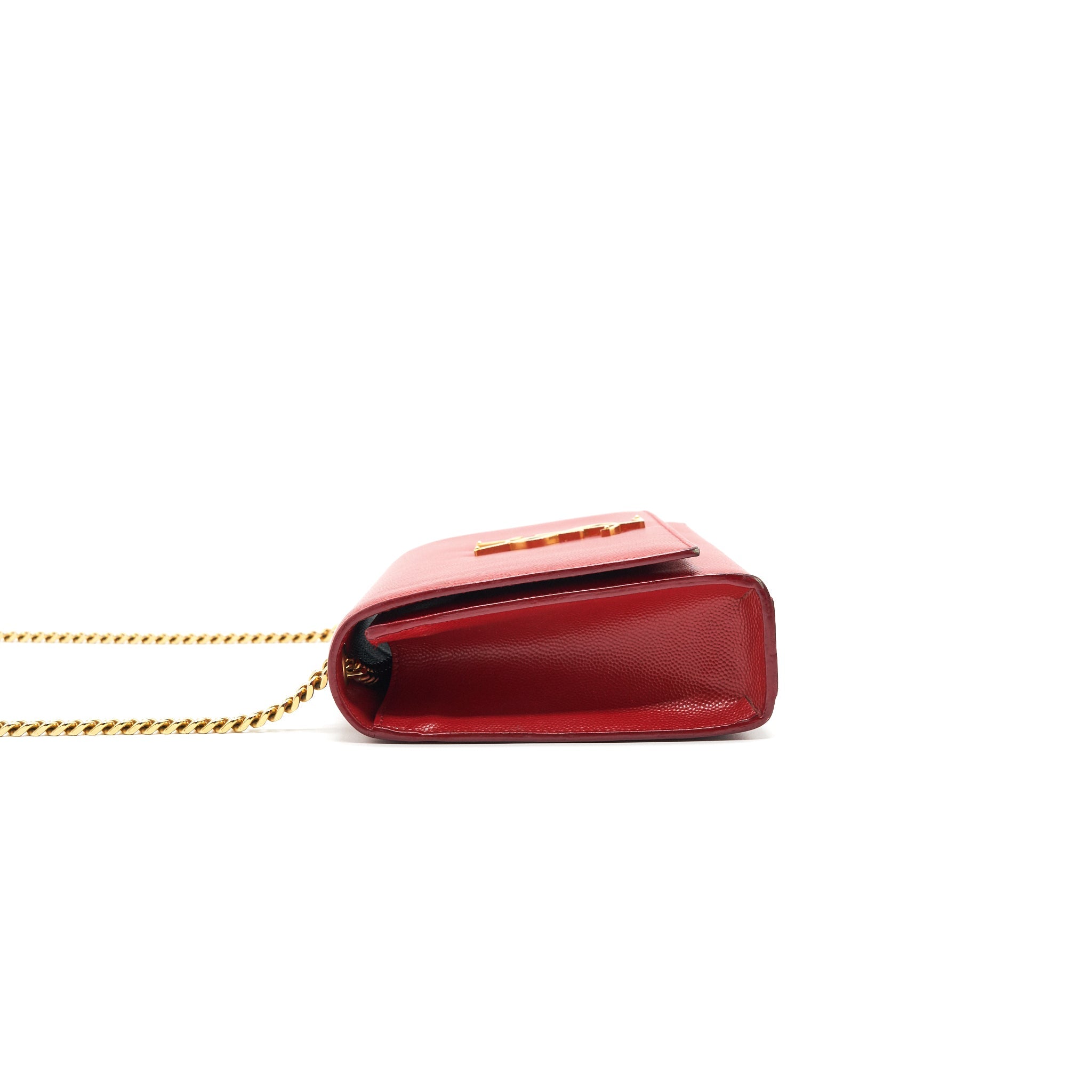 SAINT LAURENT /YSL GRAINED CALFSKIN MEDIUM KATE BAG RED GHW