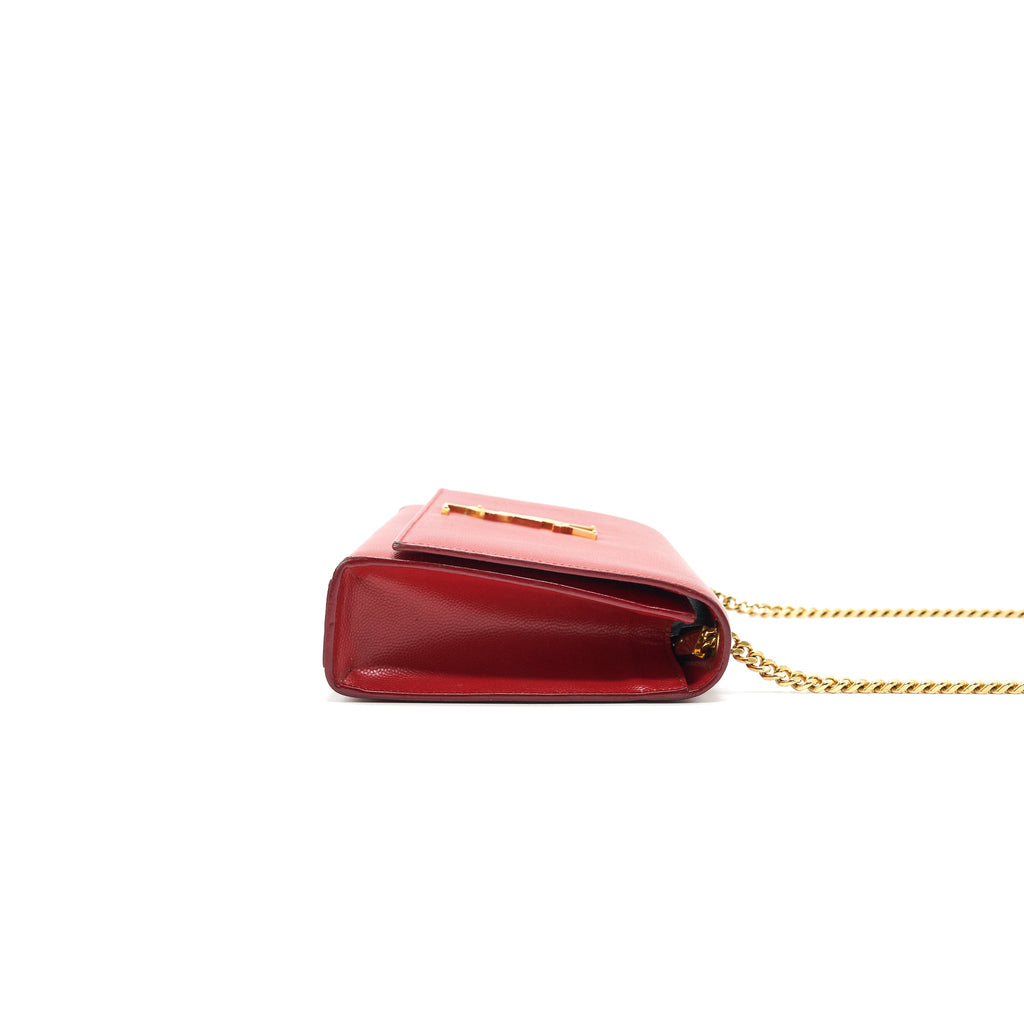 SAINT LAURENT /YSL GRAINED CALFSKIN MEDIUM KATE BAG RED GHW