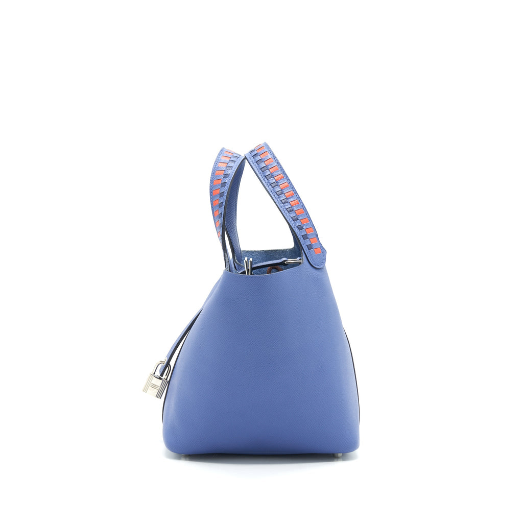 HERMES TRESSAGE DE CUIR PICOTIN 18 LOCK BAG EPSOM BLUE BRIGHTON SHW