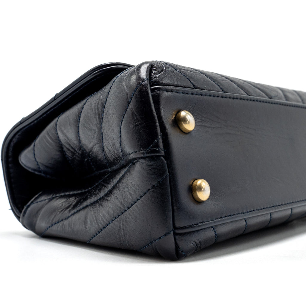 CHANEL SMALL COCO HANDLE CHEVRON CALFSKIN DARK BLUE GHW
