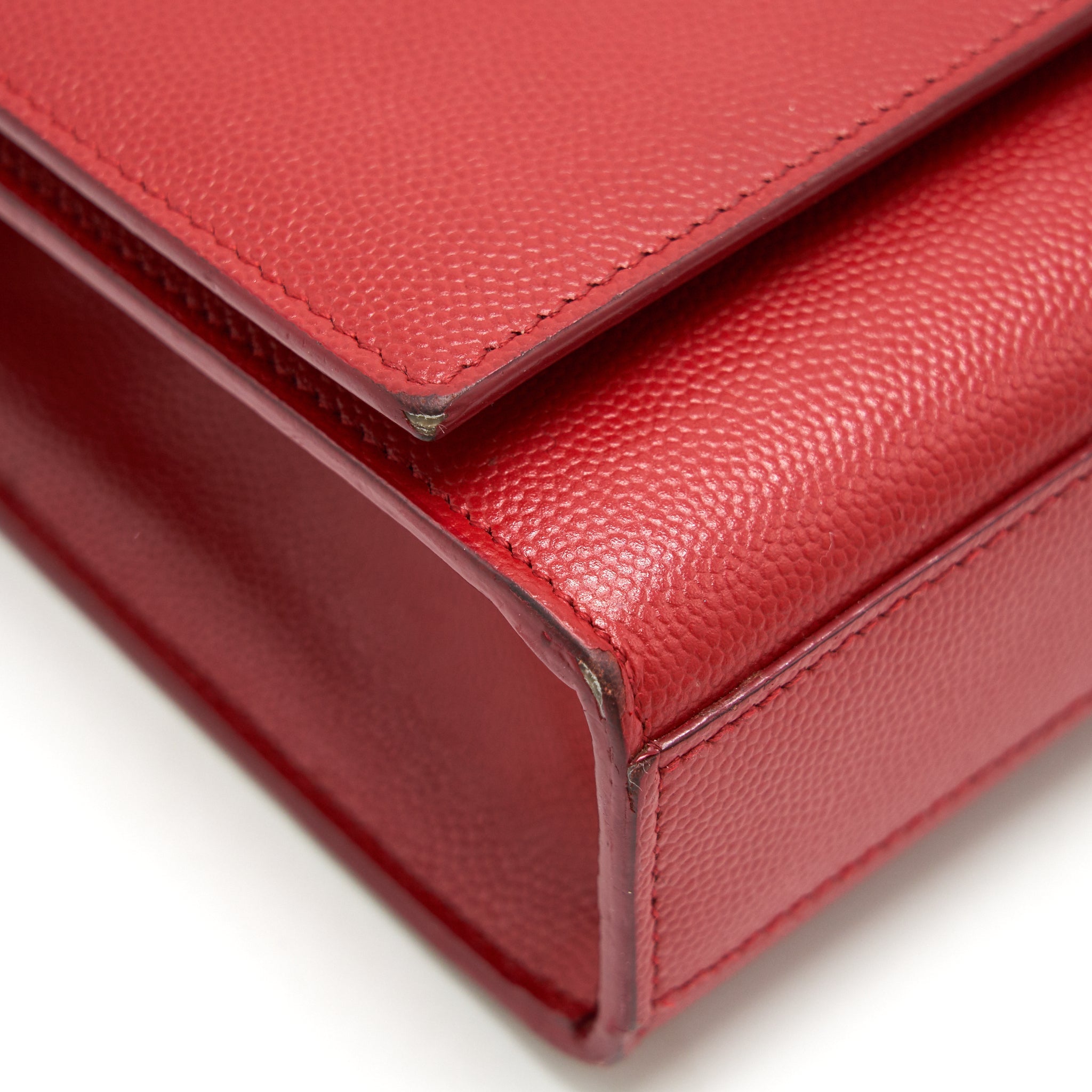 SAINT LAURENT /YSL GRAINED CALFSKIN MEDIUM KATE BAG RED GHW