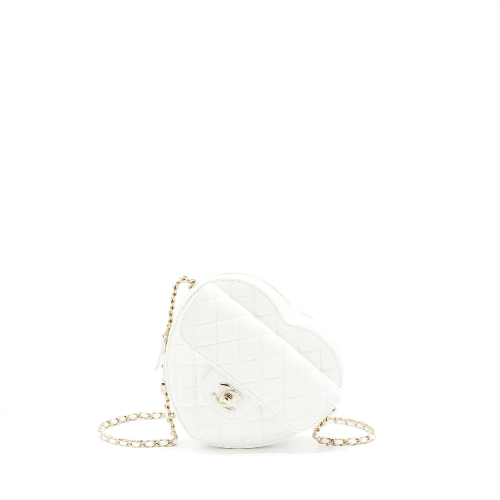 CHANEL 22S HEART BAG LAMBSKIN WHITE LGHW (MICROCHIP)