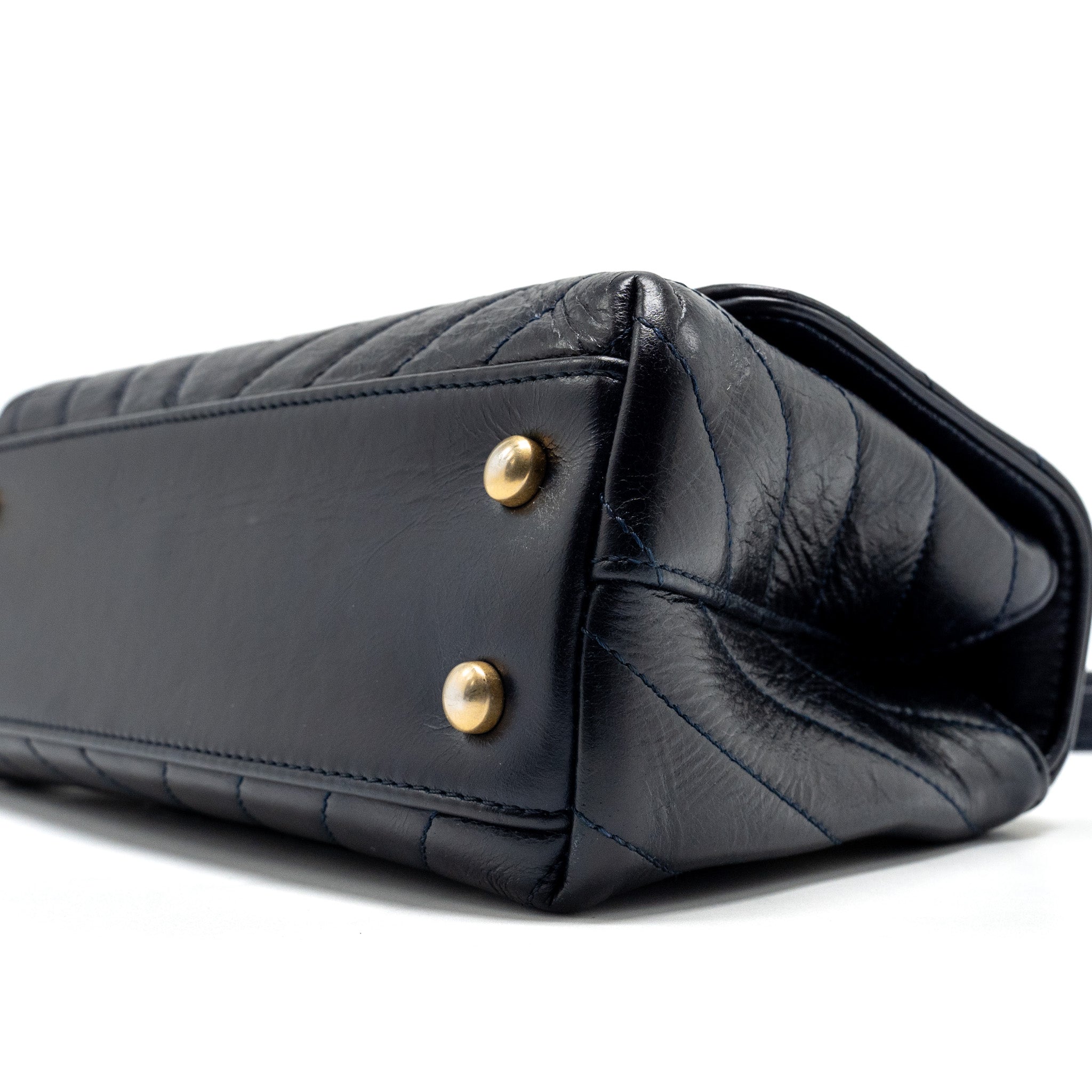 CHANEL SMALL COCO HANDLE CHEVRON CALFSKIN DARK BLUE GHW