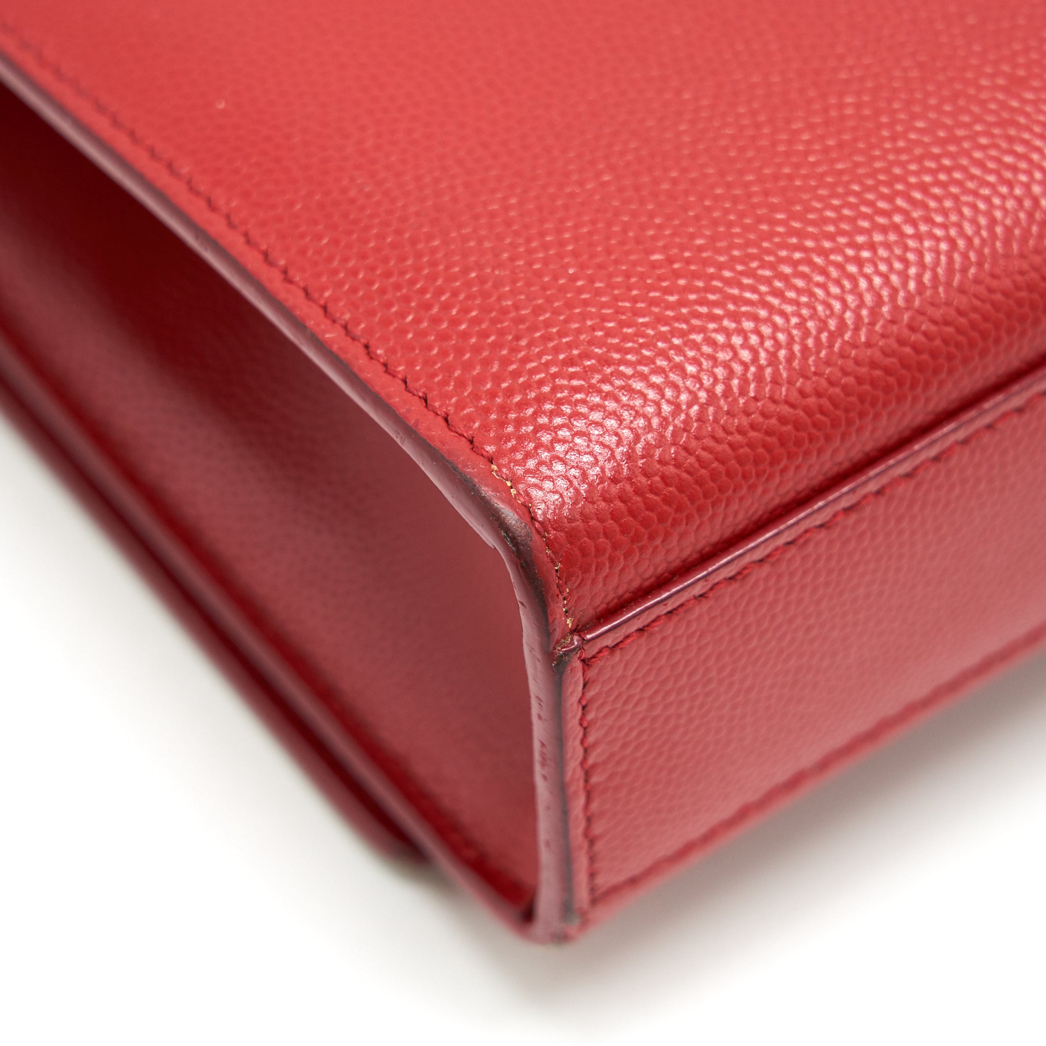 SAINT LAURENT /YSL GRAINED CALFSKIN MEDIUM KATE BAG RED GHW