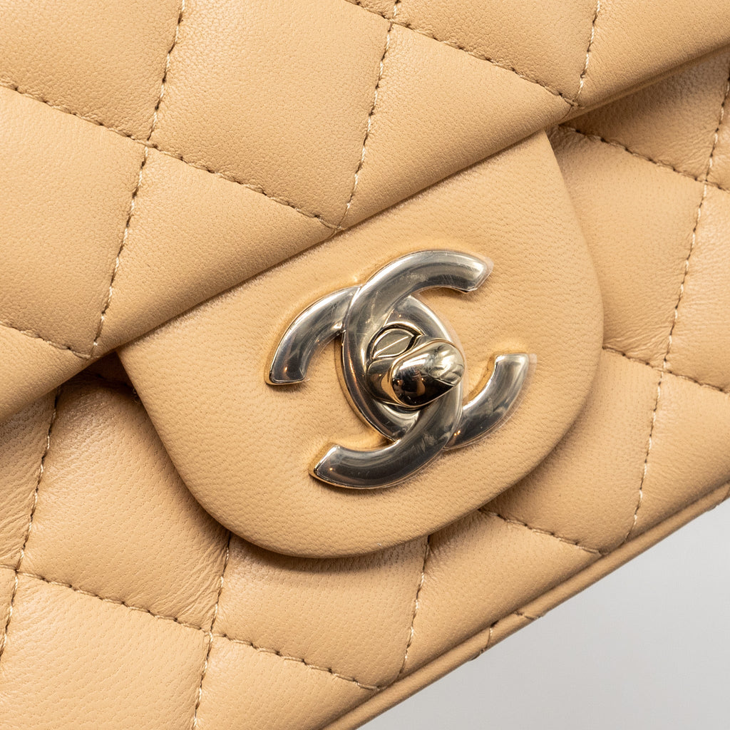 CHANEL 22C MINI RECTANGULAR FLAP BAG LAMBSKIN BEIGE LGHW (MICROCHIP)