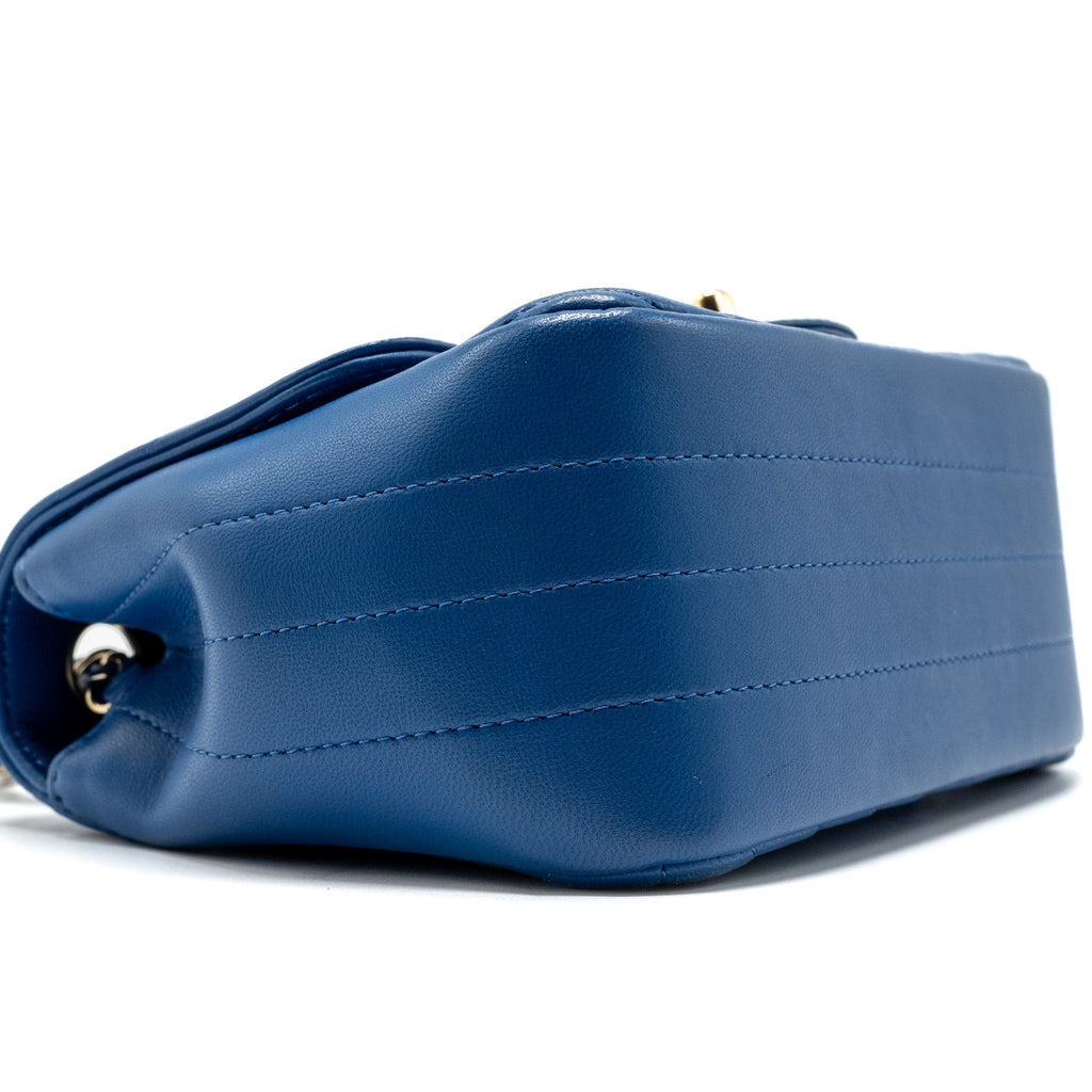 CHANEL MINI SQUARE CHEVRON LAMBSKIN BLUE LGHW