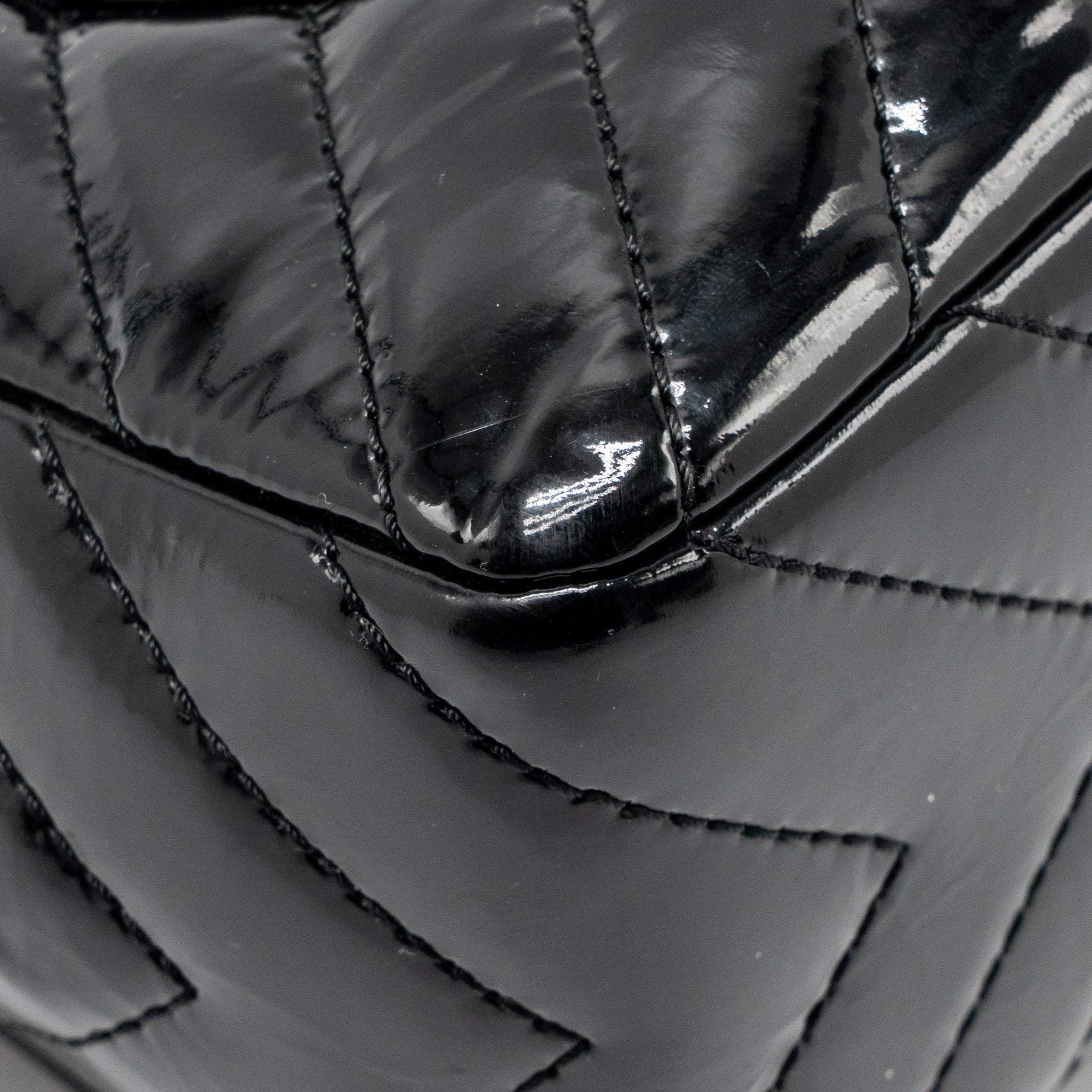CHANEL CHEVRON JUMBO SINGLE FLAP BAG PATENT BLACK SHW