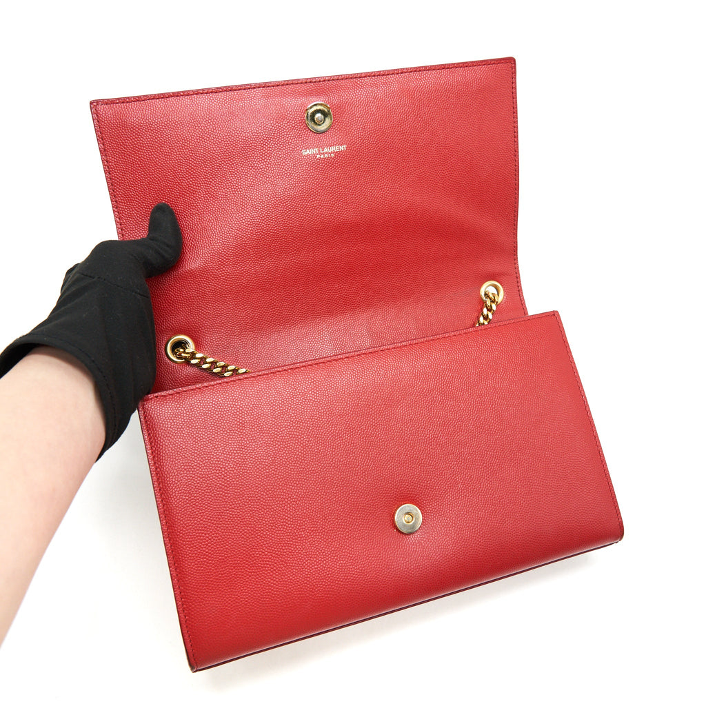 SAINT LAURENT /YSL GRAINED CALFSKIN MEDIUM KATE BAG RED GHW