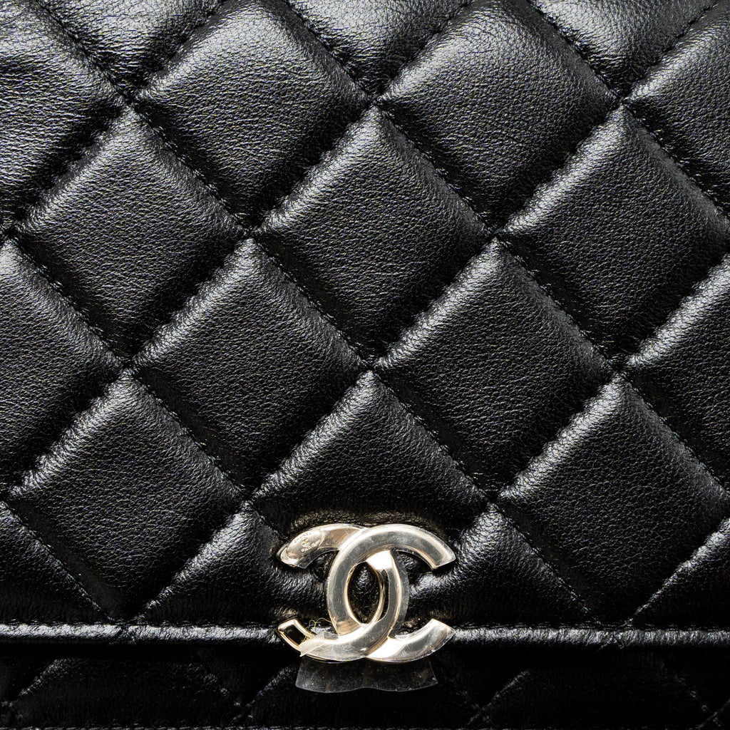 CHANEL LEATHER TOP HANDLE WALLET ON CHAIN LAMBSKIN BLACK LGHW (MICROCHIP)