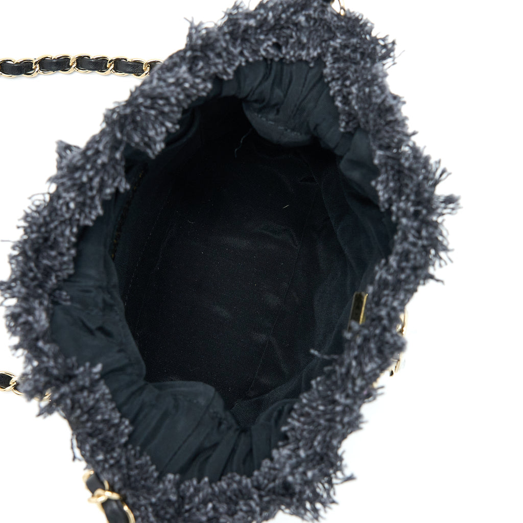 CHANEL 22P SMALL BLACK DENIM BUCKET BAG GHW (MICROCHIP)
