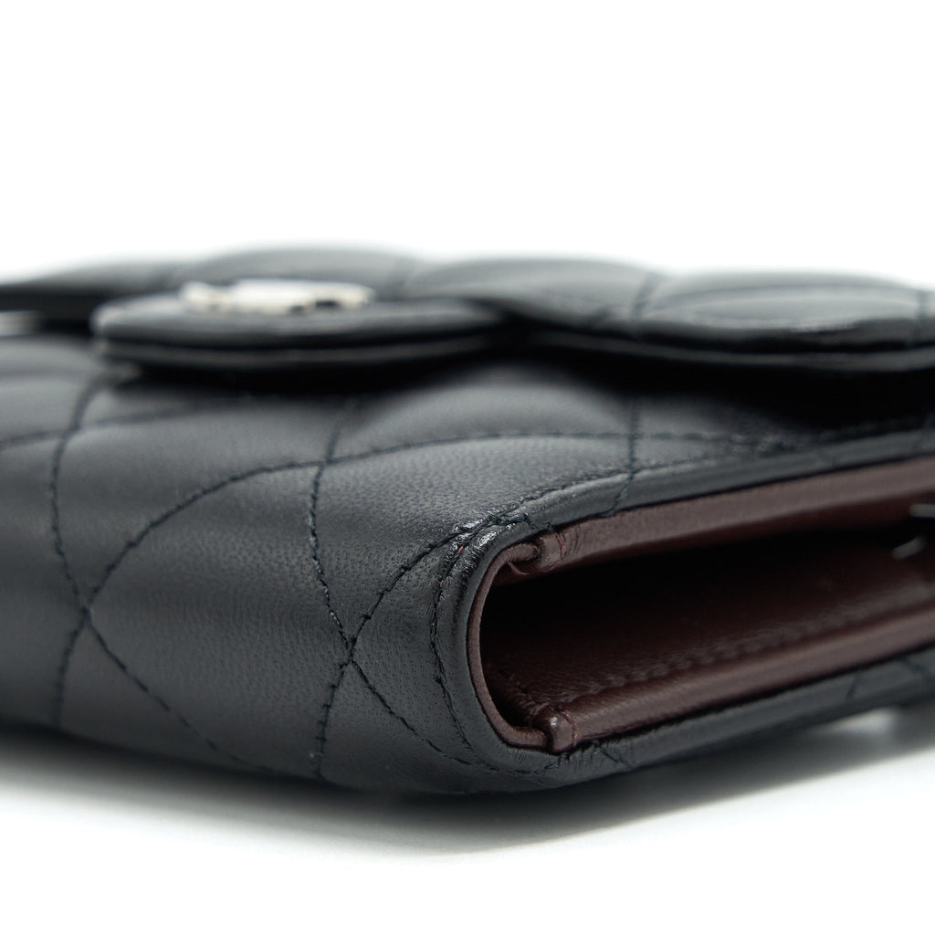 CHANEL SMALL CLASSIC COMPACT WALLET LAMBSKIN BLACK SHW