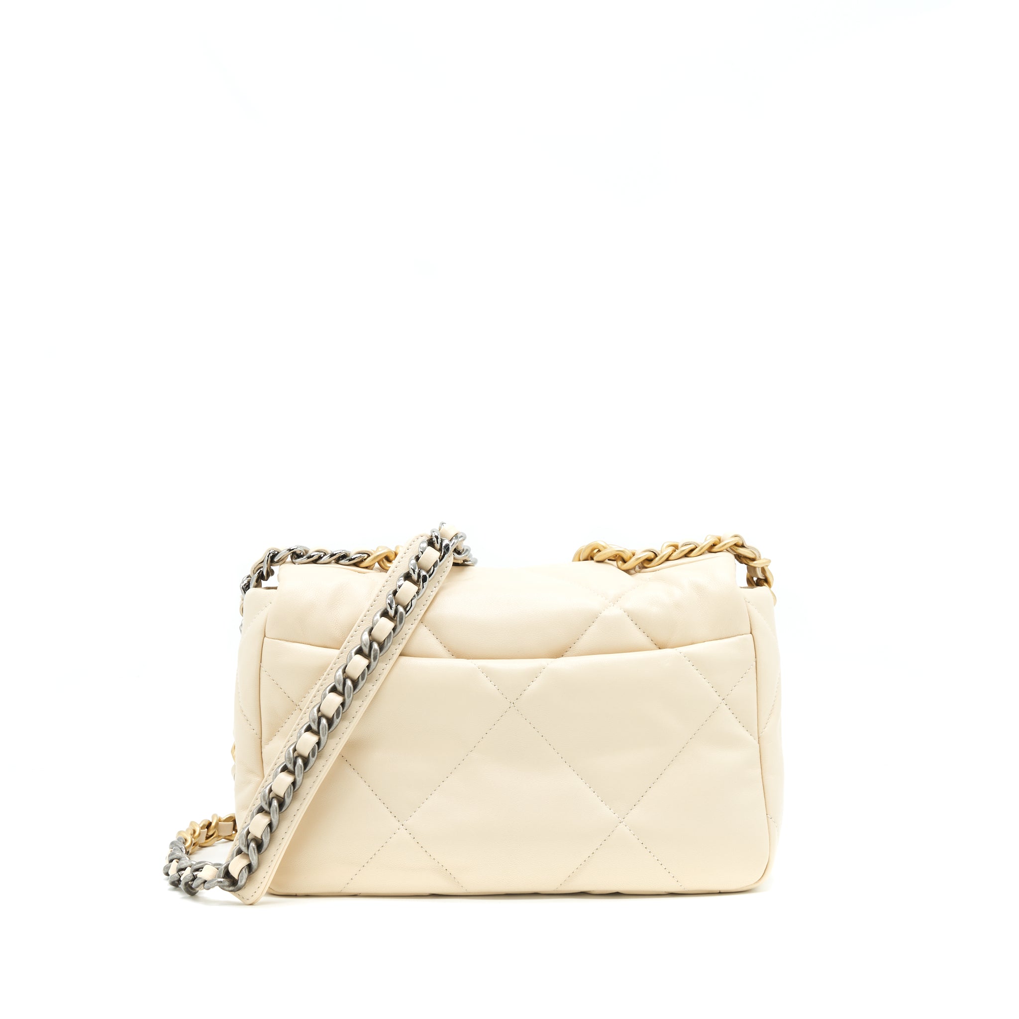 CHANEL SMALL 19 BAG 19K SHINY GOATSKIN BEIGE GHW