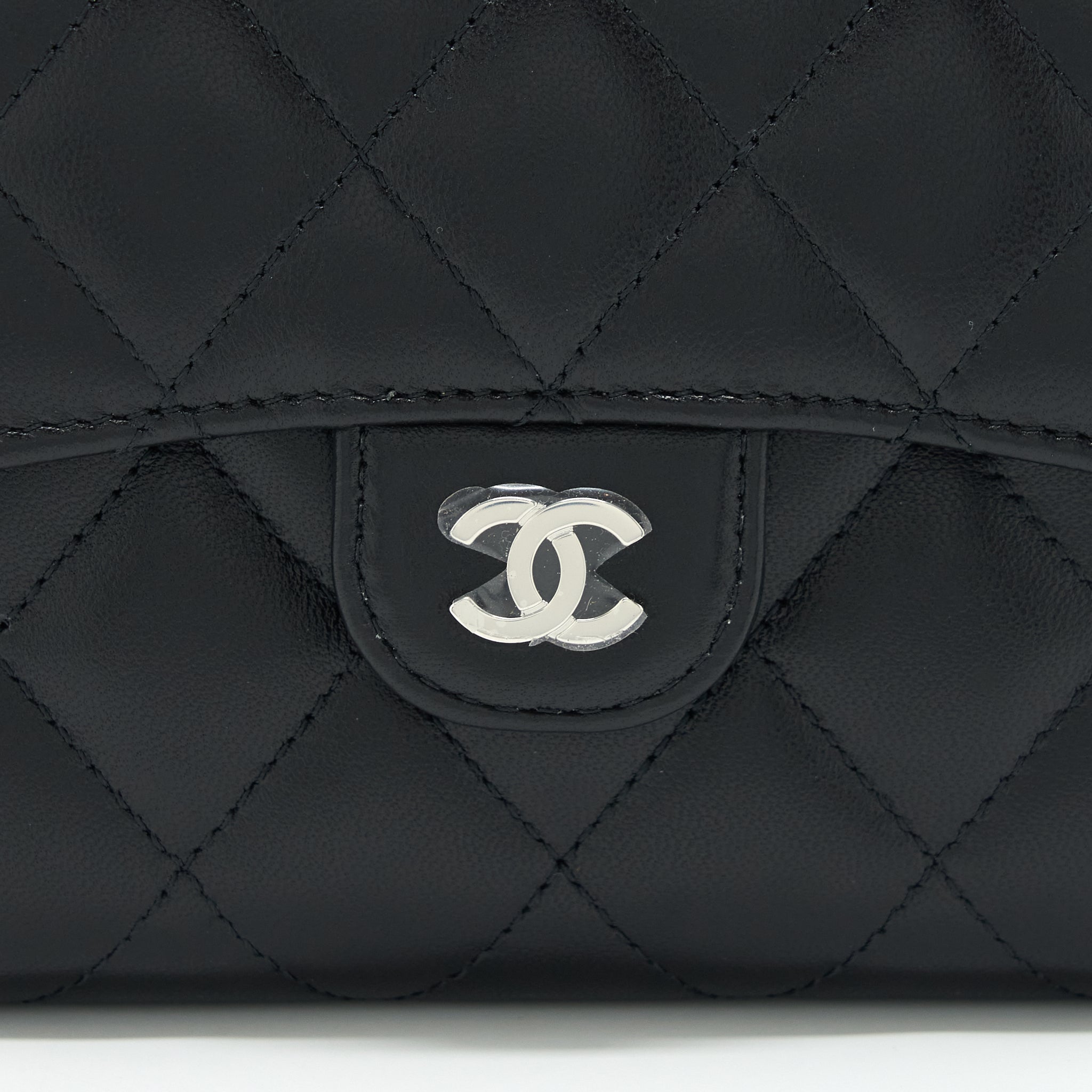 CHANEL SMALL CLASSIC COMPACT WALLET LAMBSKIN BLACK SHW