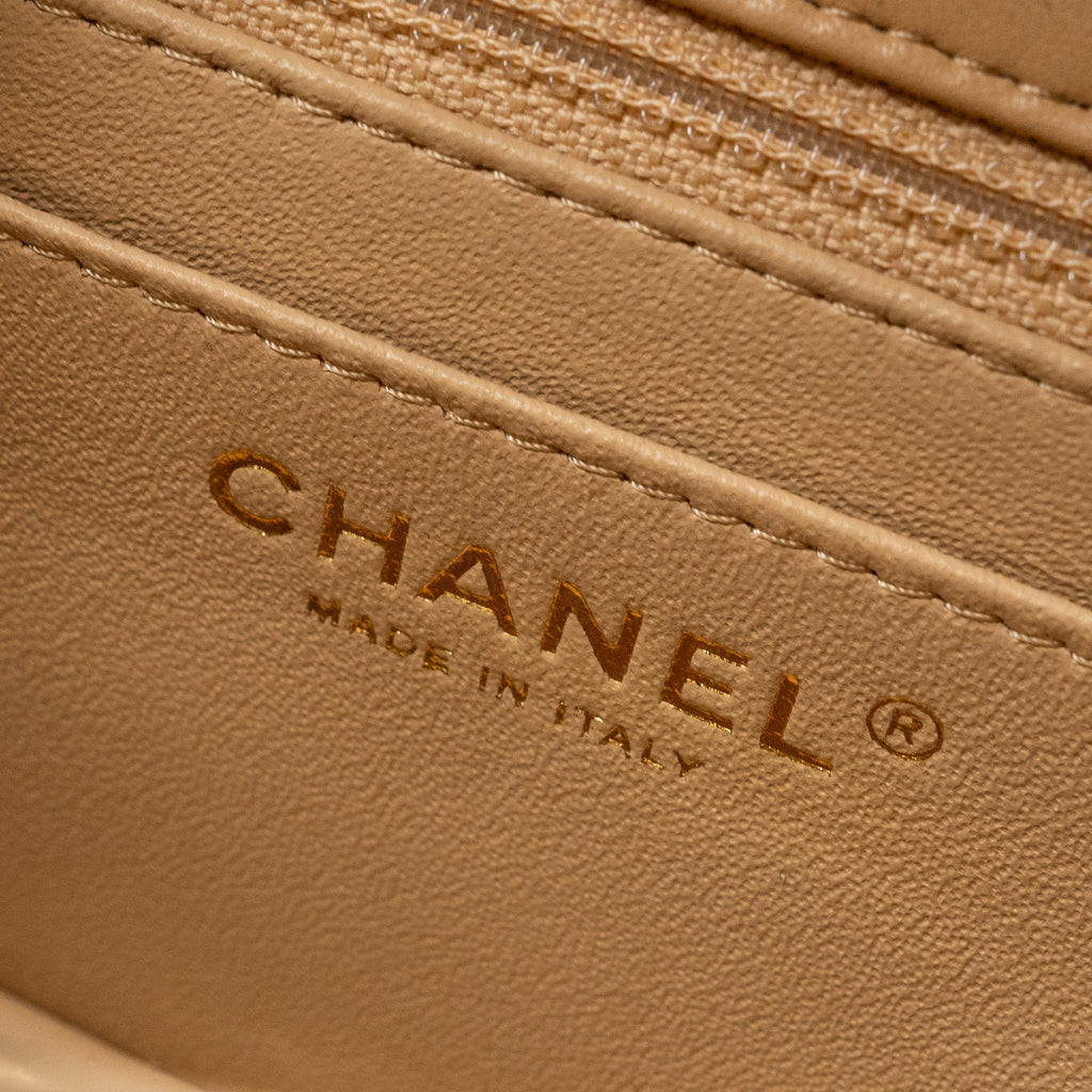 CHANEL 22C MINI RECTANGULAR FLAP BAG LAMBSKIN BEIGE LGHW (MICROCHIP)
