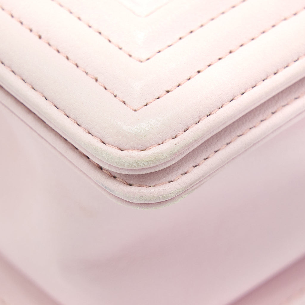 CHANEL CHEVRON SMALL BOY BAG LIMITED EDITION LAMBSKIN LIGHT PINK SHW
