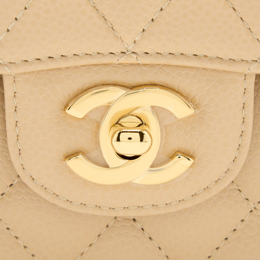 CHANEL SMALL CLASSIC DOUBLE FLAP BAG CAVIAR BEIGE GHW(MICROCHIP)