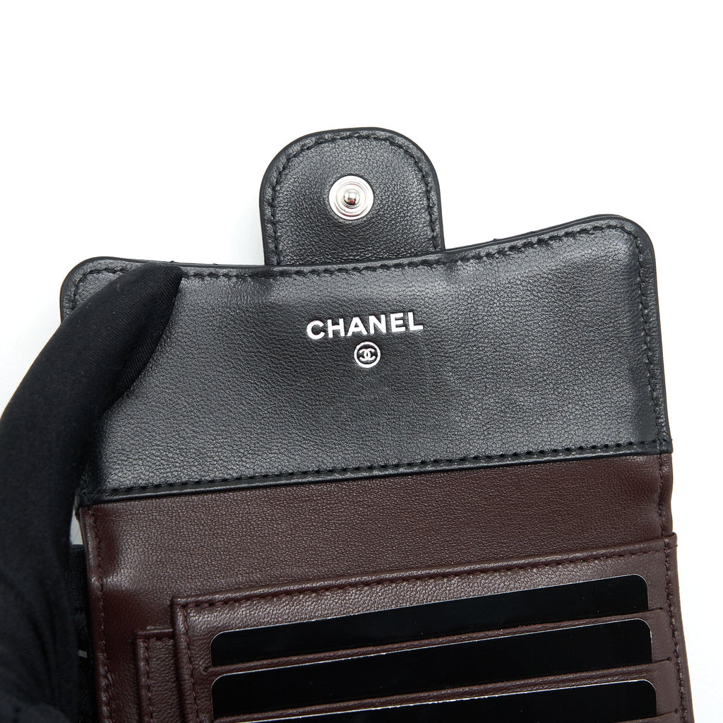 CHANEL SMALL CLASSIC COMPACT WALLET LAMBSKIN BLACK SHW