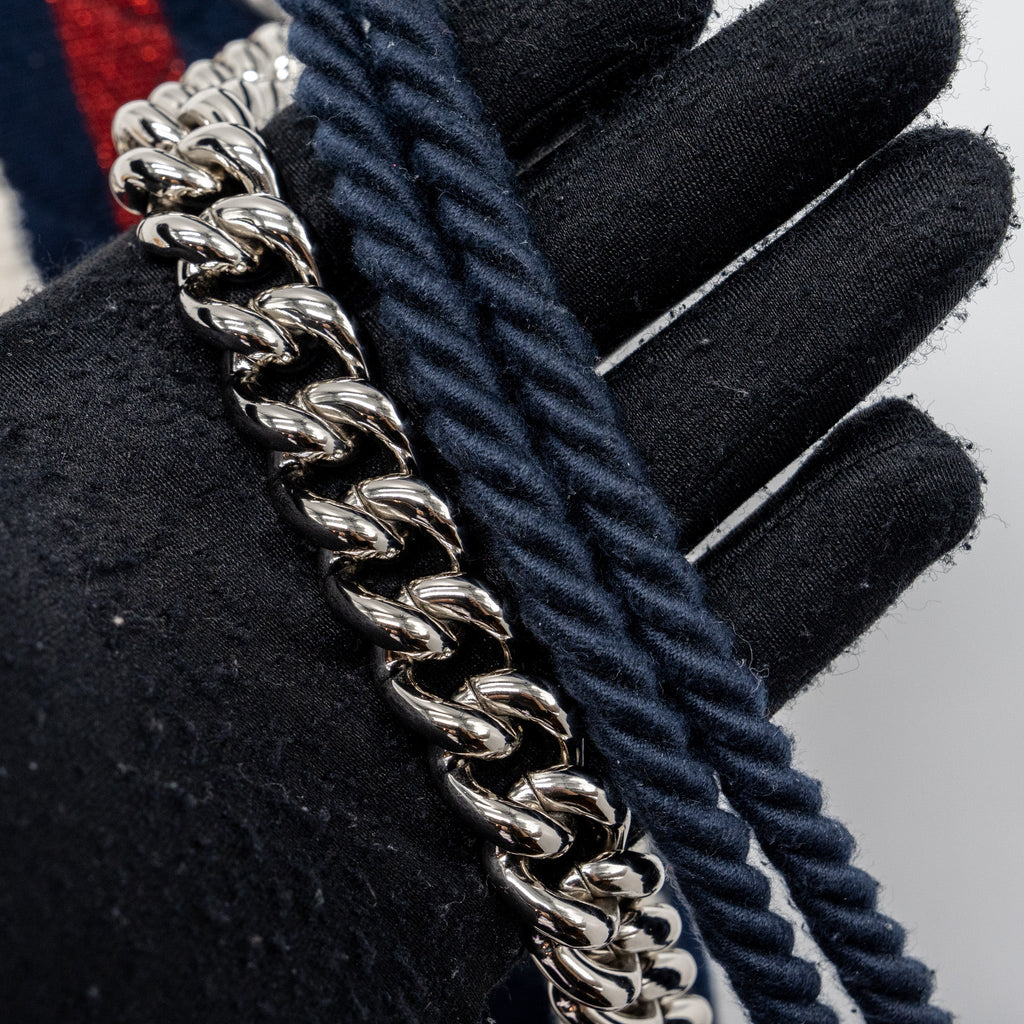 CHANEL QUILTED FLAP BAG FABRIC MULTICOLOUR BLUE / RED / WHITE SHW