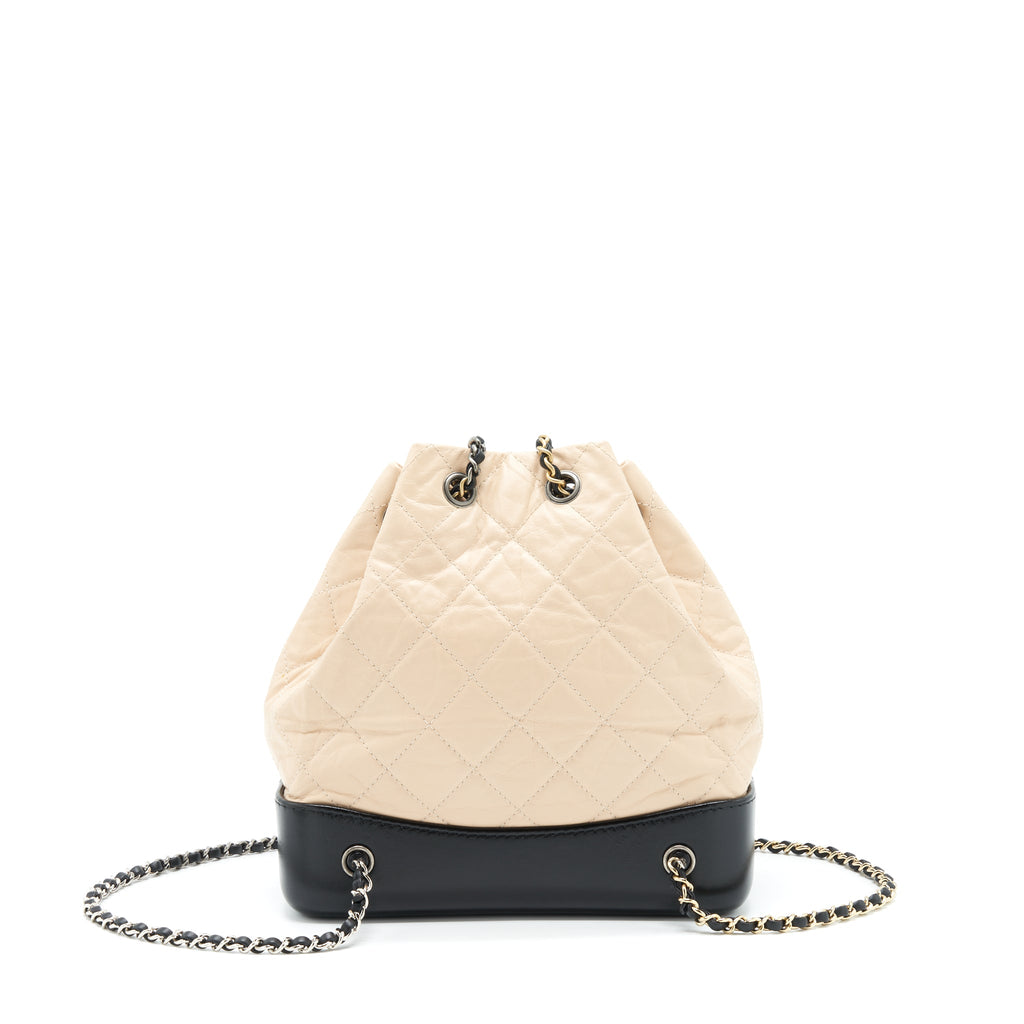 CHANEL SMALL GABRIELLE BACKPACK BEIGE/BLACK MULTI COLOUR HARDWARE