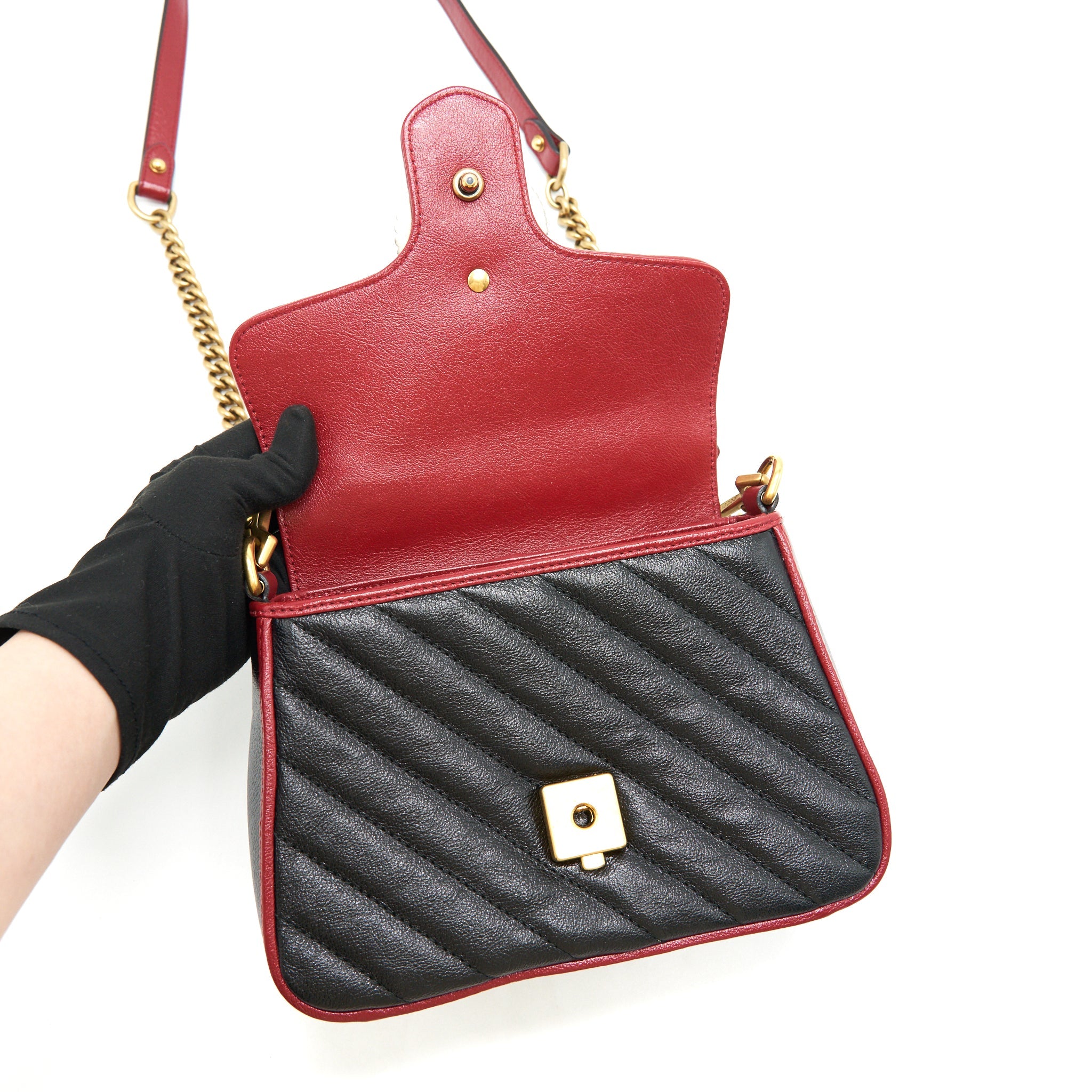 GUCCI GG MARMONT MINI TOP HANDLE BAG BLACK GHW