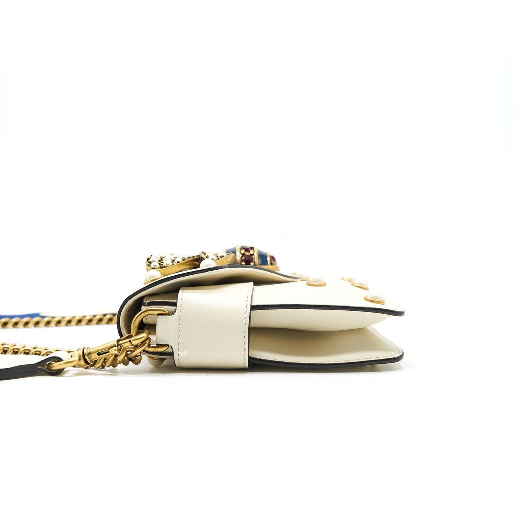 GUCCI EMBELLISHED BROADWAY BEE BAG WHITE