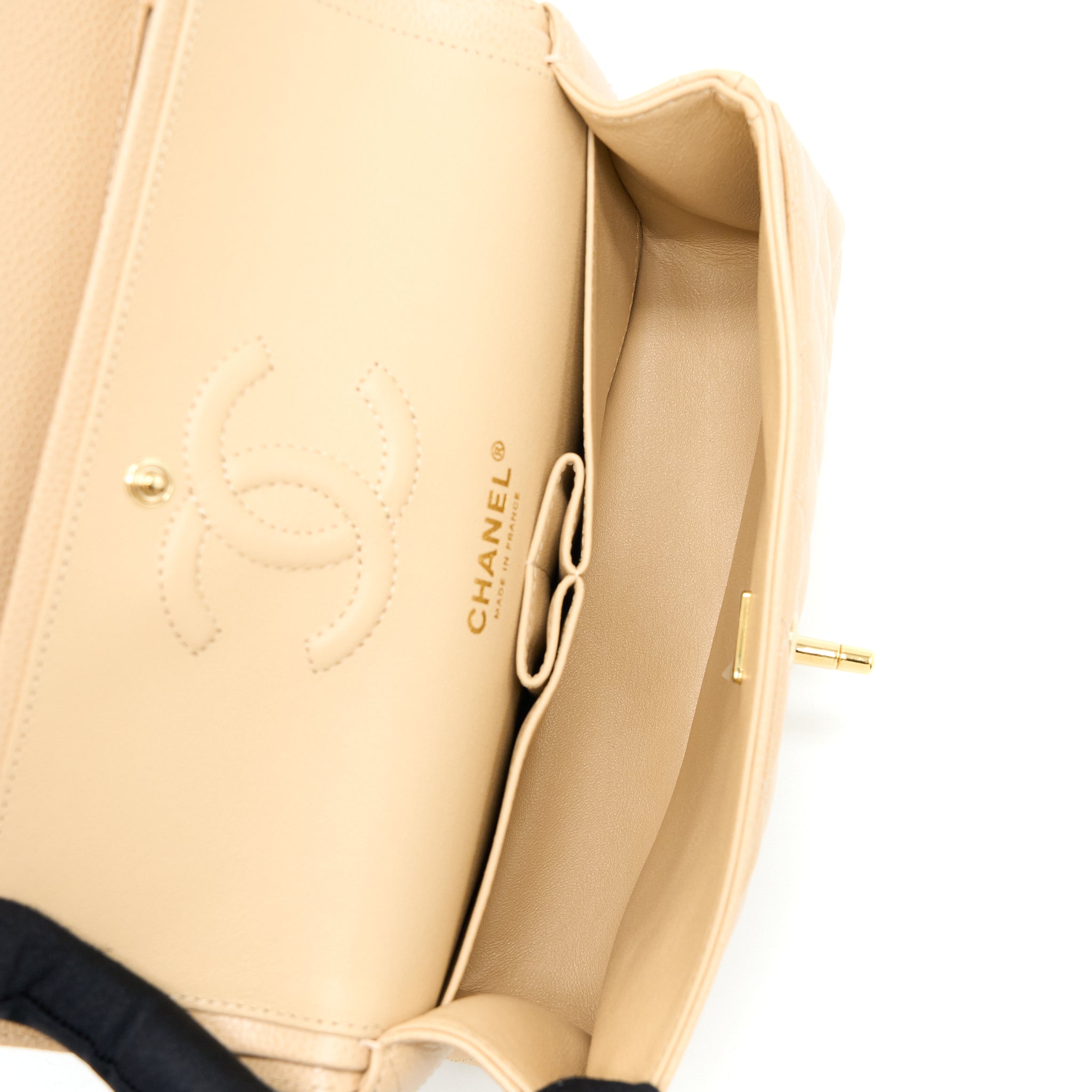 CHANEL SMALL CLASSIC DOUBLE FLAP BAG CAVIAR BEIGE GHW(MICROCHIP)