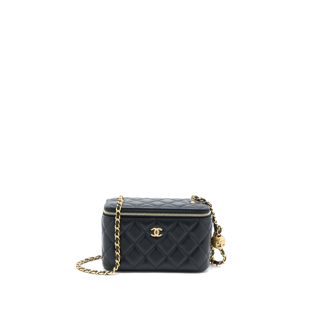 CHANEL 22A PEARL CRUSH LONG VANITY WITH CHAIN LAMBSKIN BLACK BRUSHED GHW (MICROCHIP)
