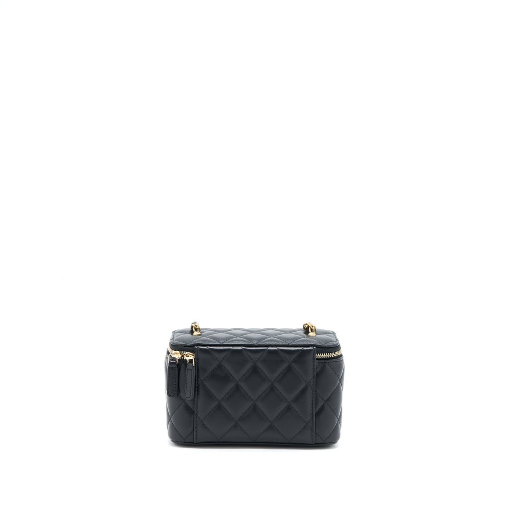 CHANEL 22A PEARL CRUSH LONG VANITY WITH CHAIN LAMBSKIN BLACK BRUSHED GHW (MICROCHIP)