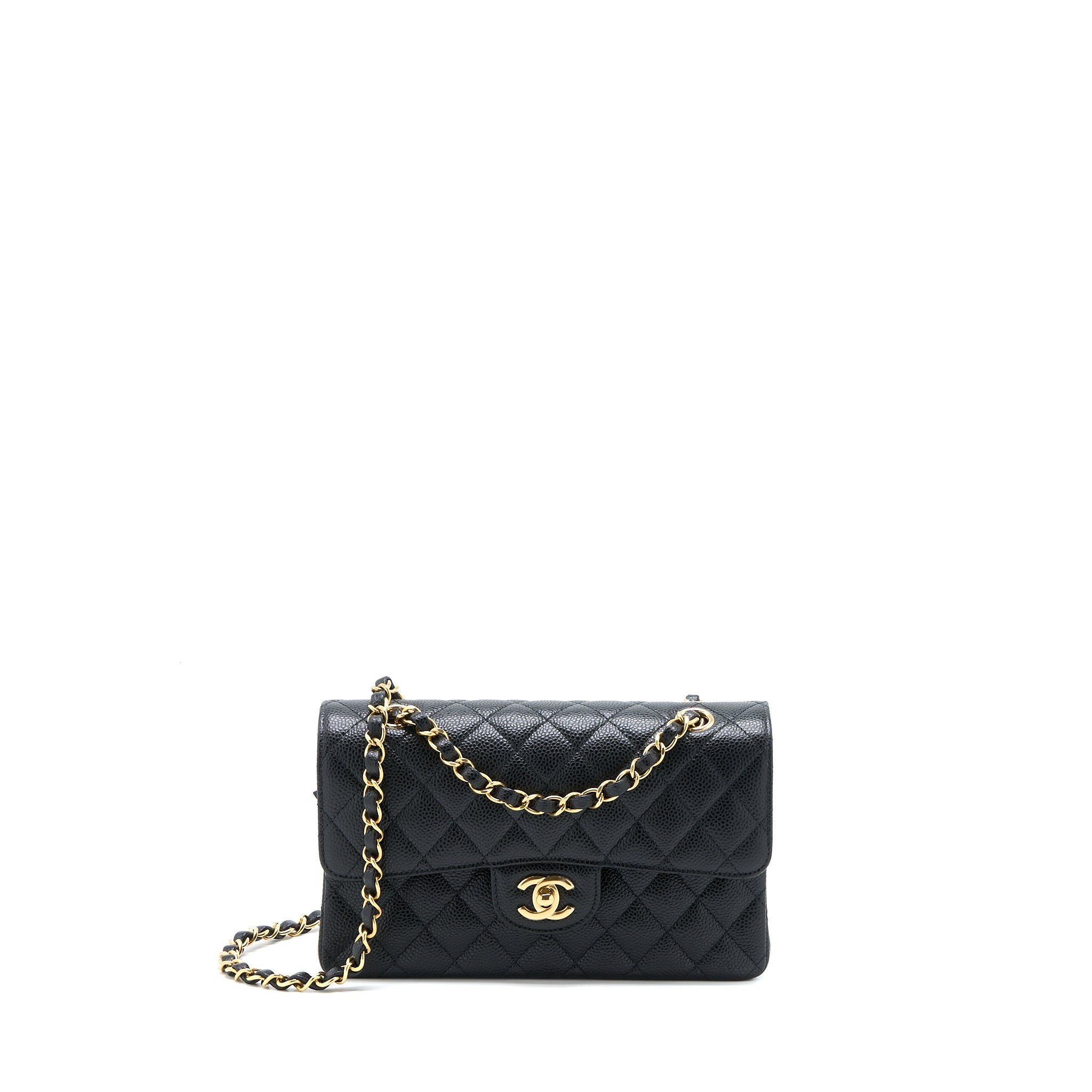 CHANEL SMALL CLASSIC DOUBLE FLAP BAG CAVIAR BLACK GHW (MICROCHIP)