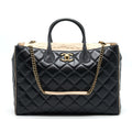 CHANEL CALFSKIN LEATHER SHOPPING BAG BLACK/BEIGE