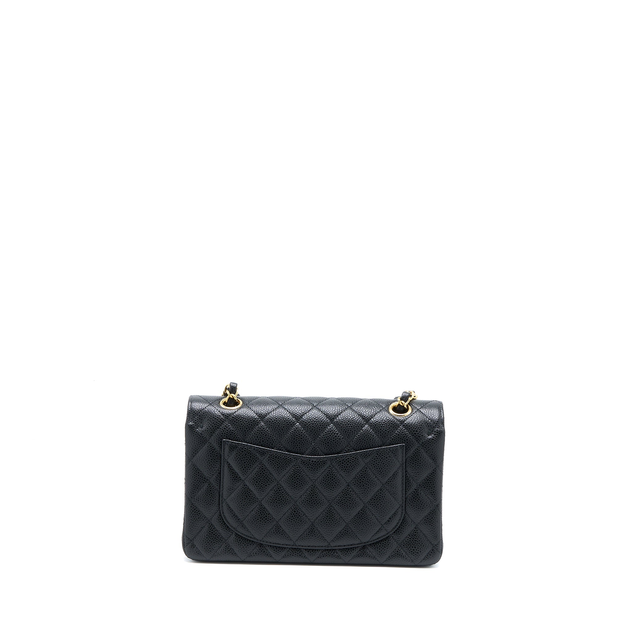 CHANEL SMALL CLASSIC DOUBLE FLAP BAG CAVIAR BLACK GHW (MICROCHIP)