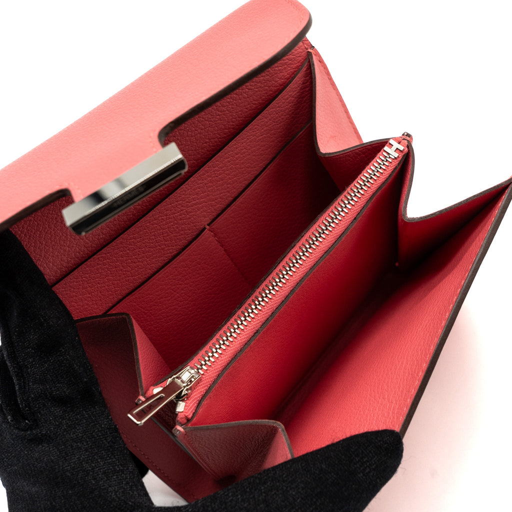 HERMES CONSTANCE COMPACT WALLET EVERCOLOR ROSE AZALEE SHW