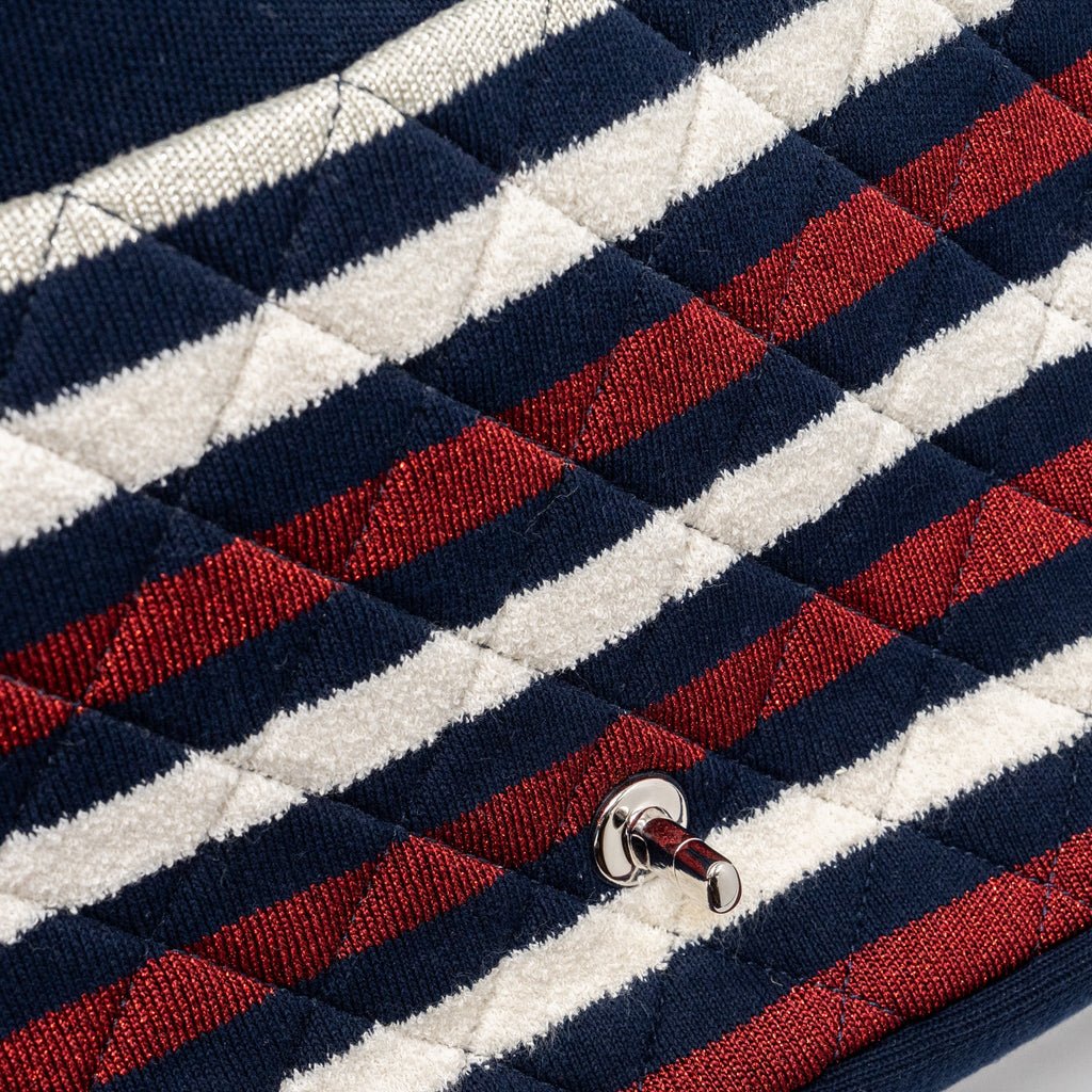 CHANEL QUILTED FLAP BAG FABRIC MULTICOLOUR BLUE / RED / WHITE SHW