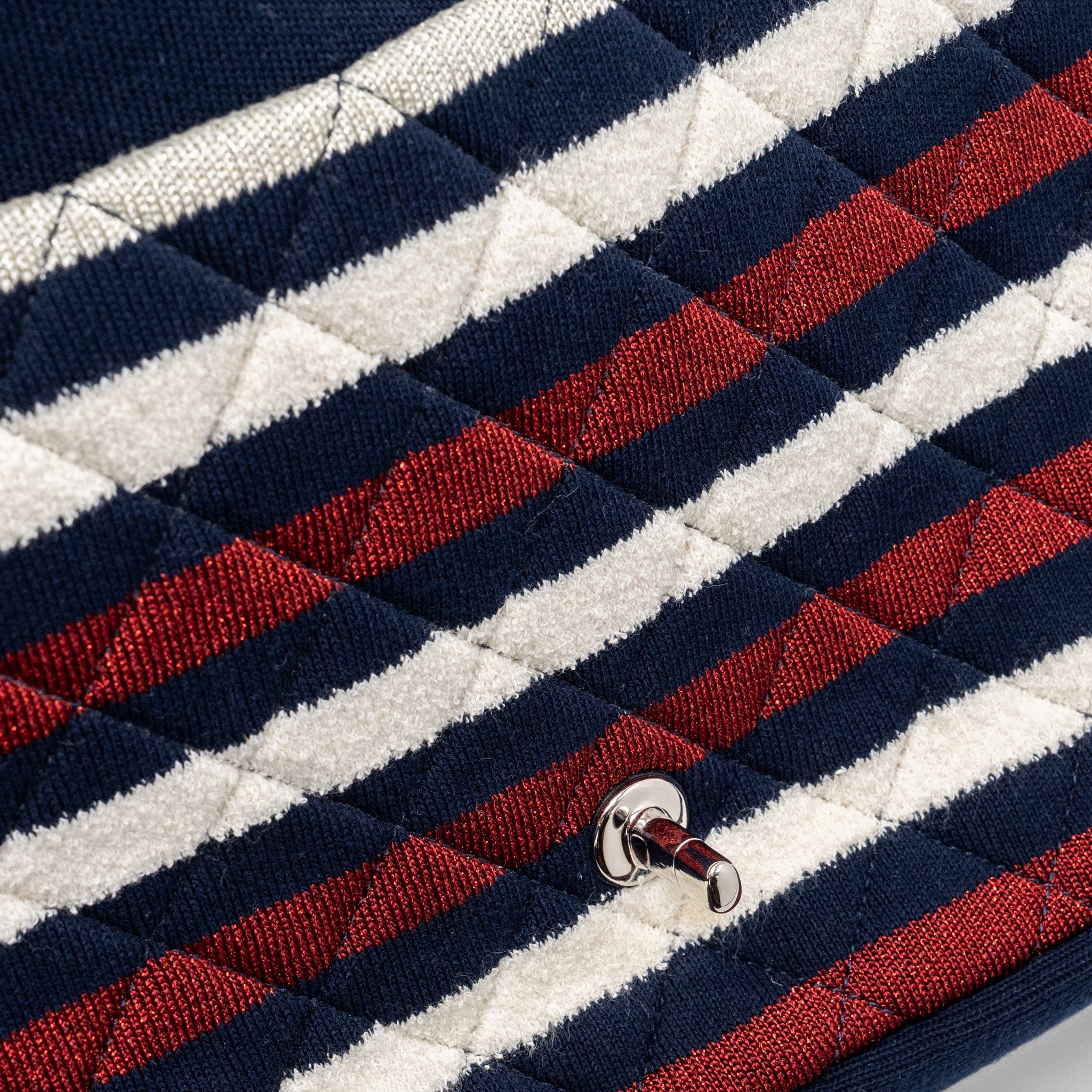 CHANEL QUILTED FLAP BAG FABRIC MULTICOLOUR BLUE / RED / WHITE SHW