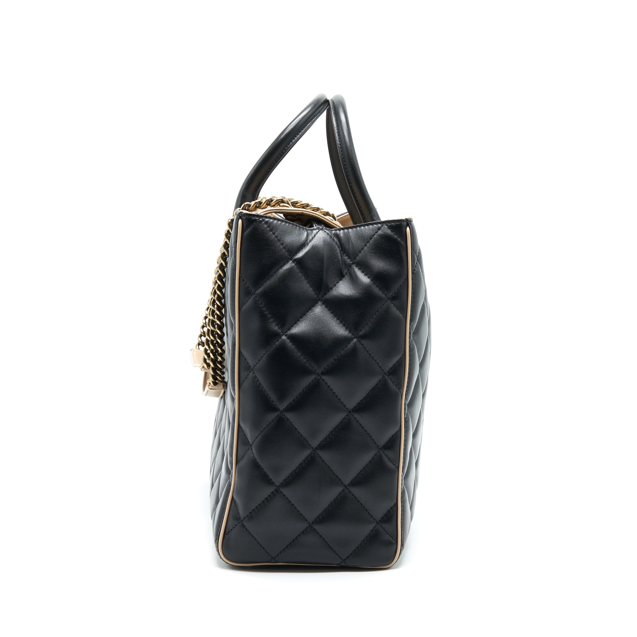 CHANEL CALFSKIN LEATHER SHOPPING BAG BLACK/BEIGE