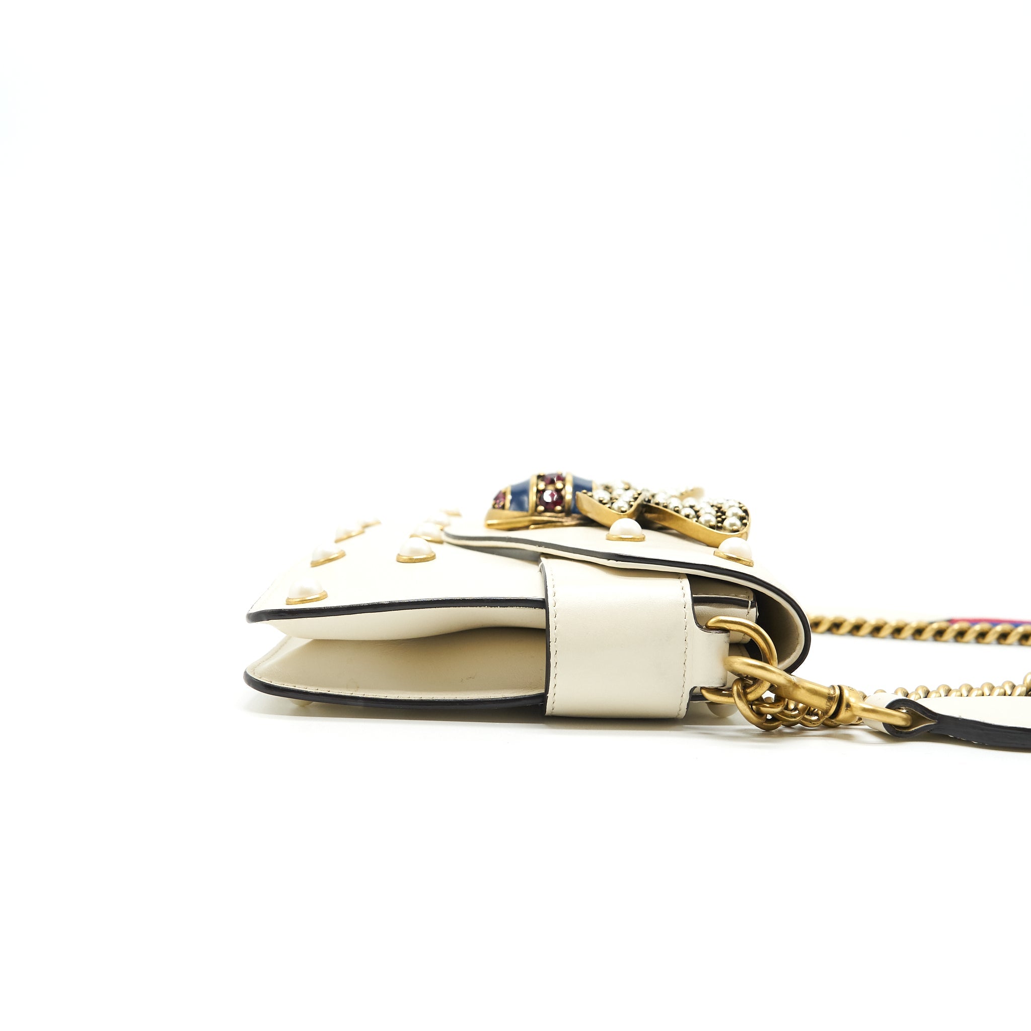 GUCCI EMBELLISHED BROADWAY BEE BAG WHITE