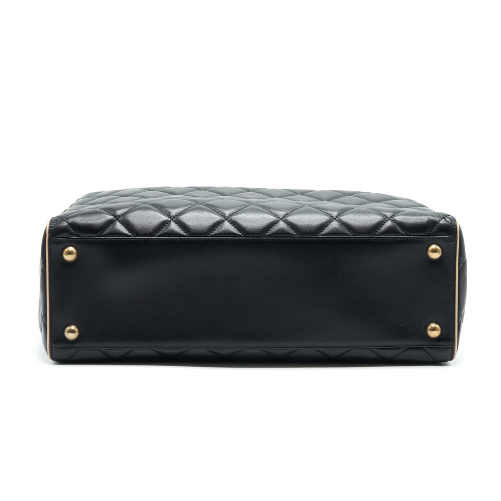 CHANEL CALFSKIN LEATHER SHOPPING BAG BLACK/BEIGE