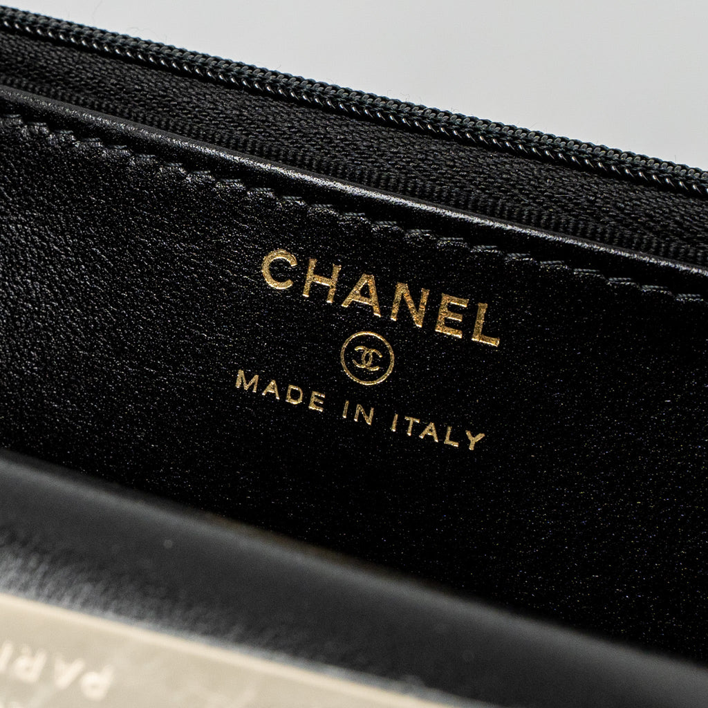 CHANEL LEATHER TOP HANDLE WALLET ON CHAIN LAMBSKIN BLACK LGHW (MICROCHIP)